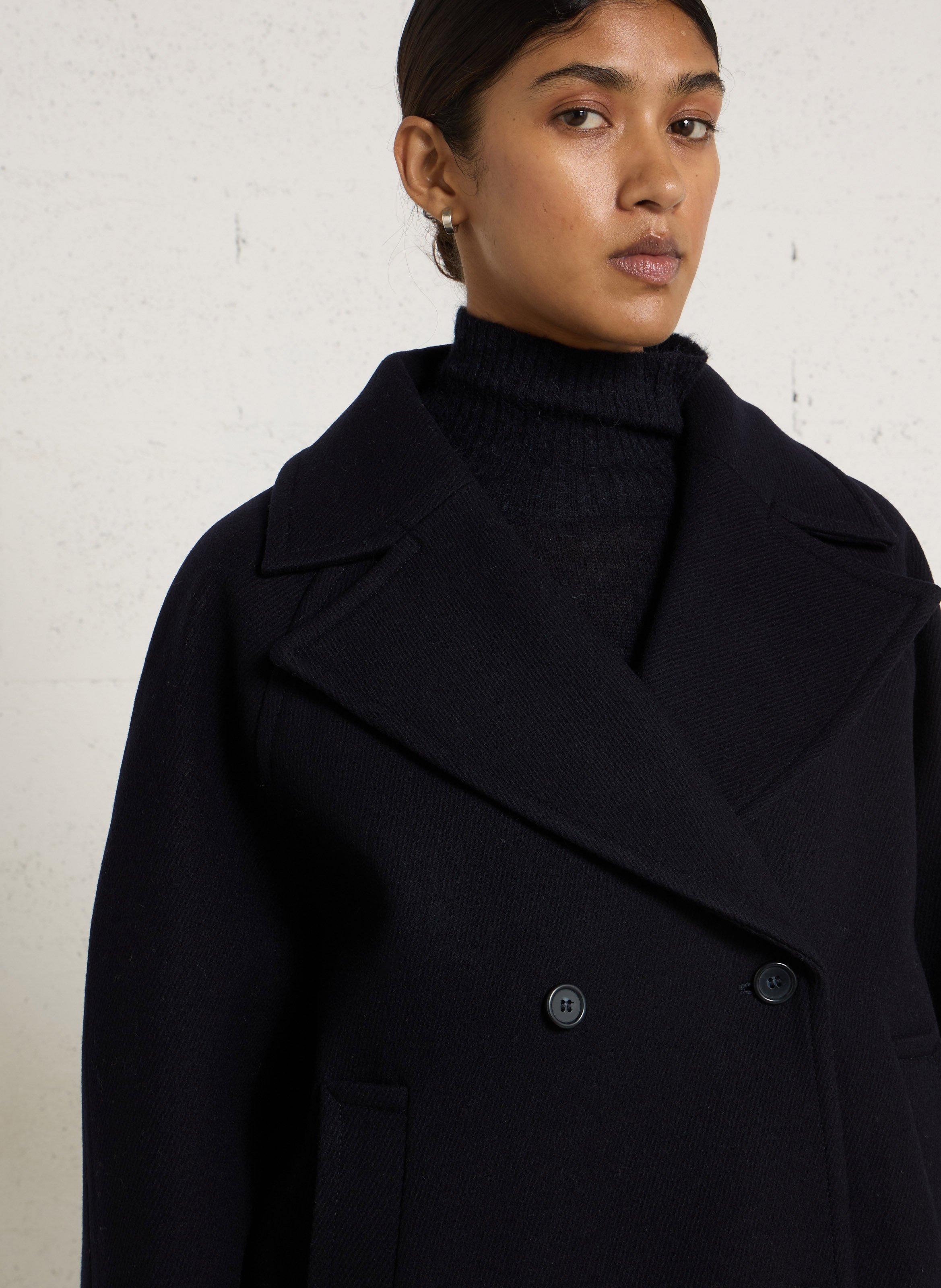 Manteau caban uni en laine DES PETITS HAUTS Bleu