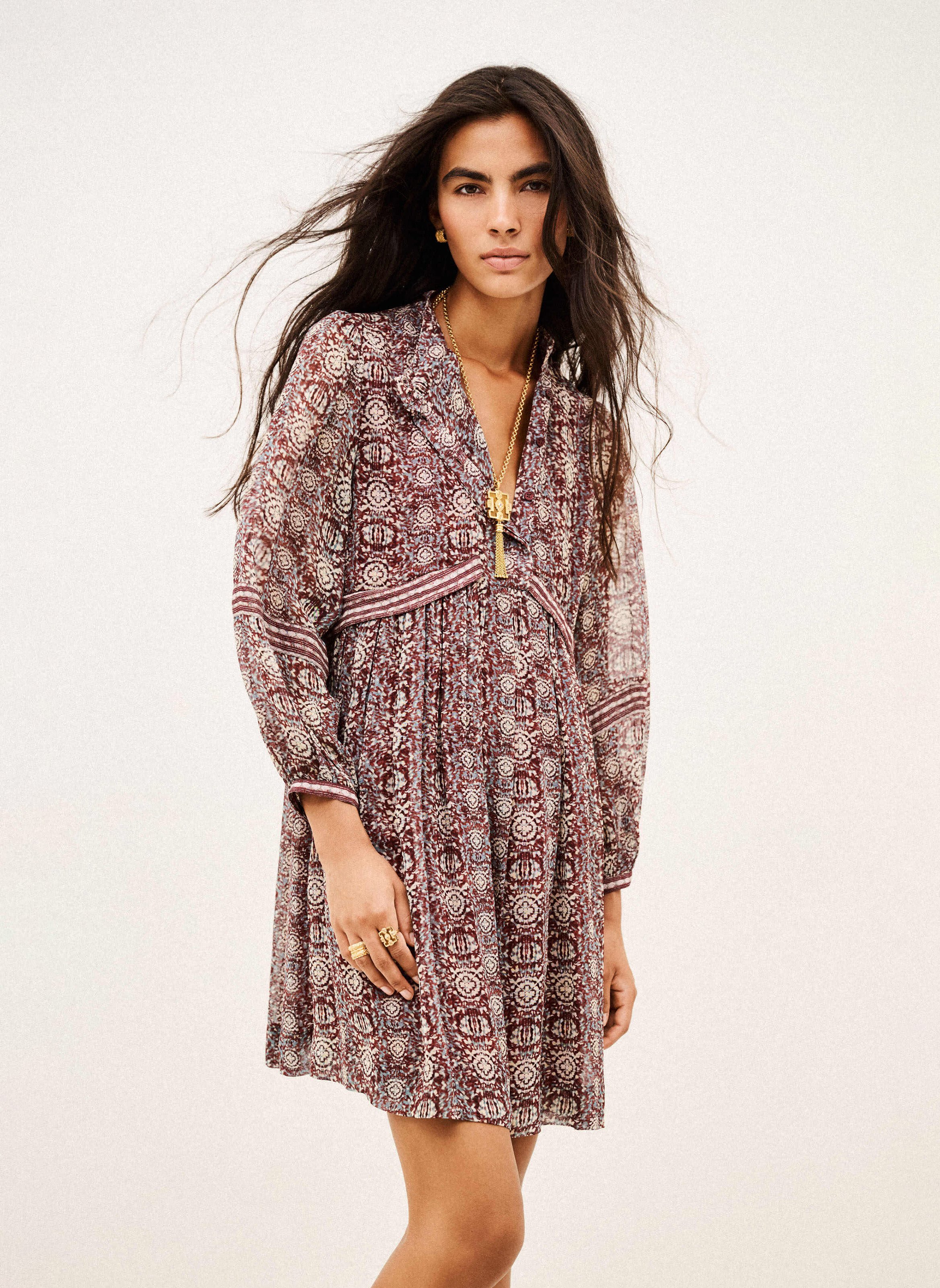 Robe courte ample imprimée BA&SH Prune
