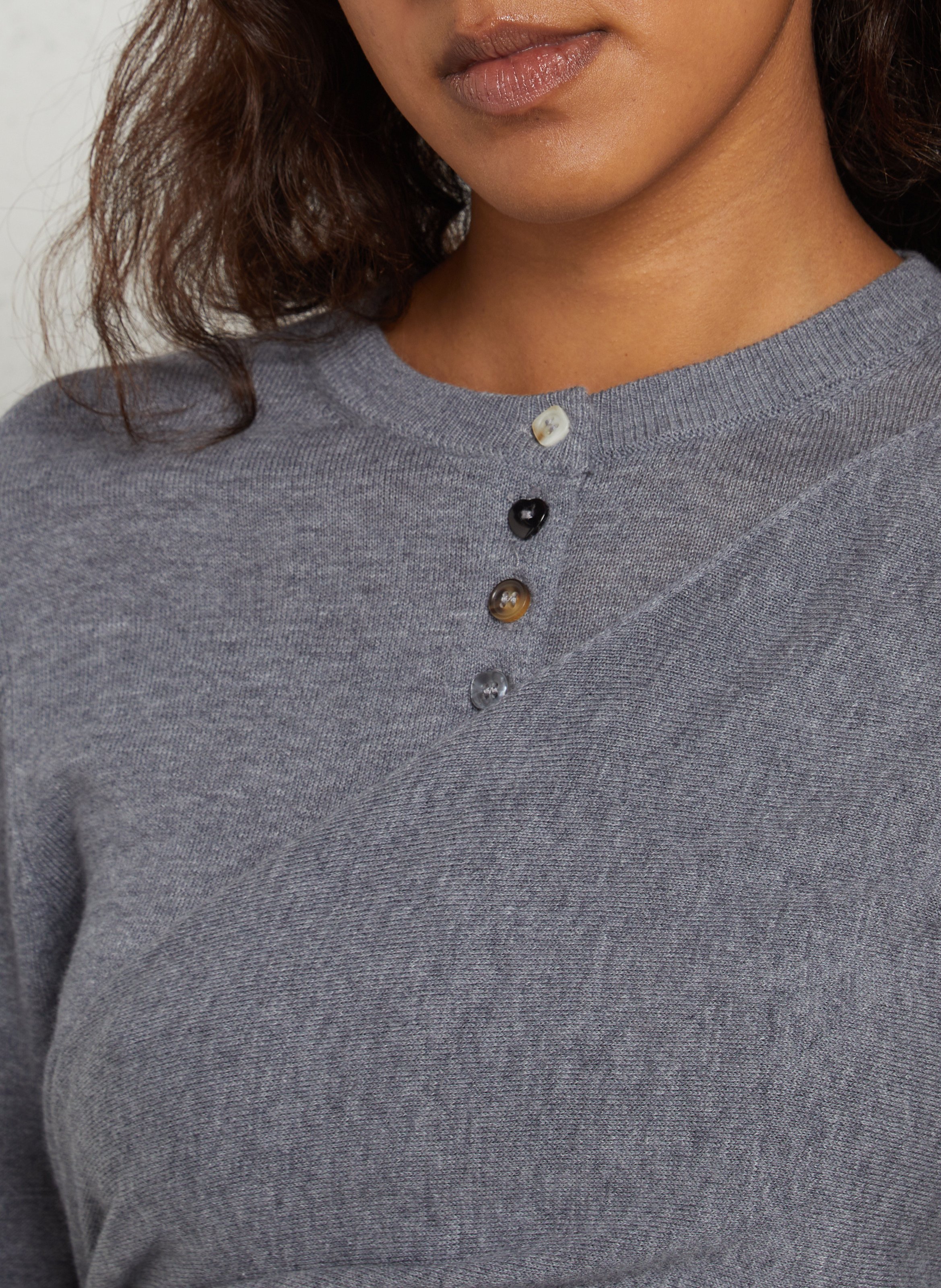 Cardigan droit col rond noué en laine DAMSON MADDER Gris