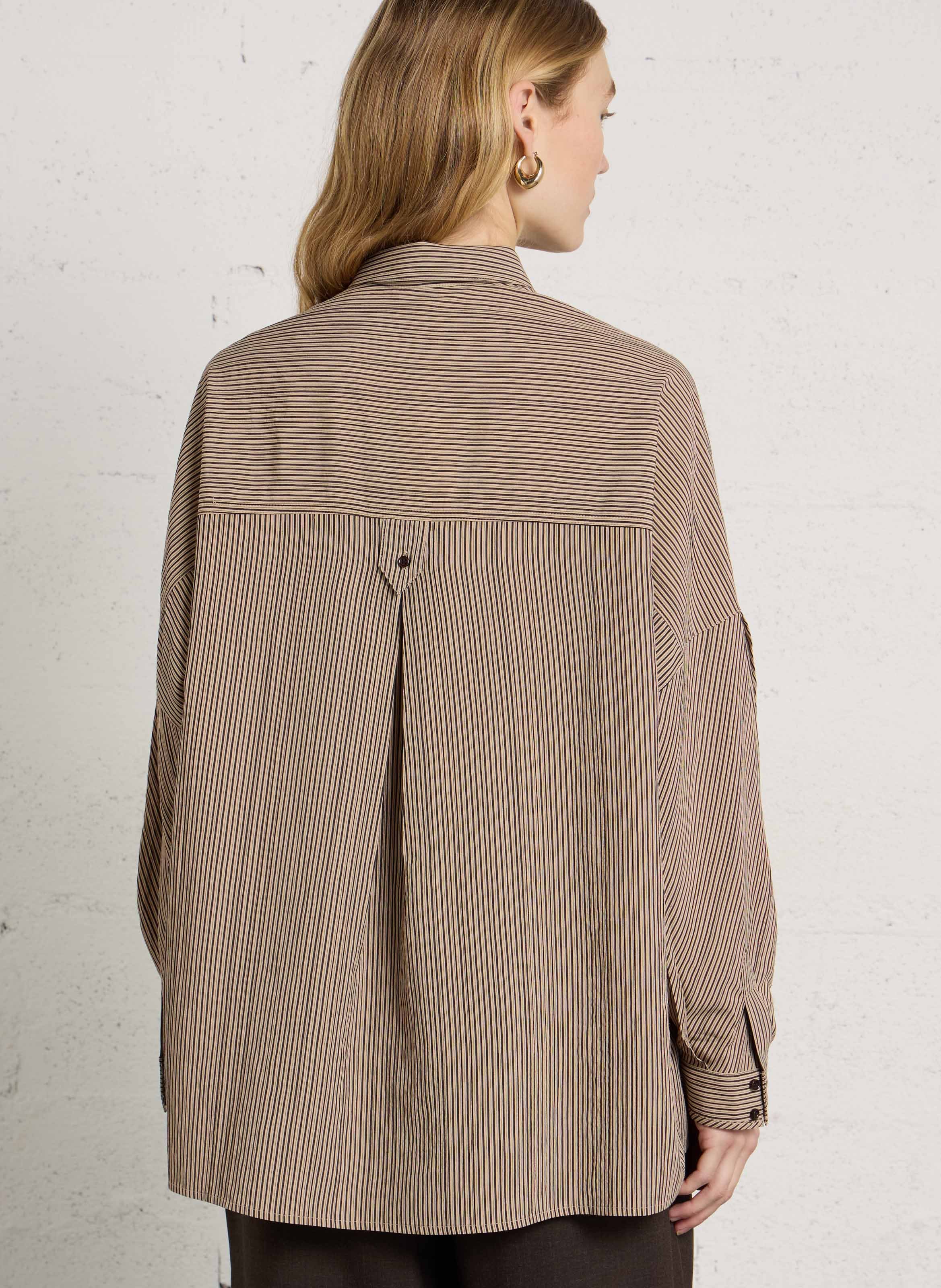Loose-fit striped cotton shirt SESSUN Beige