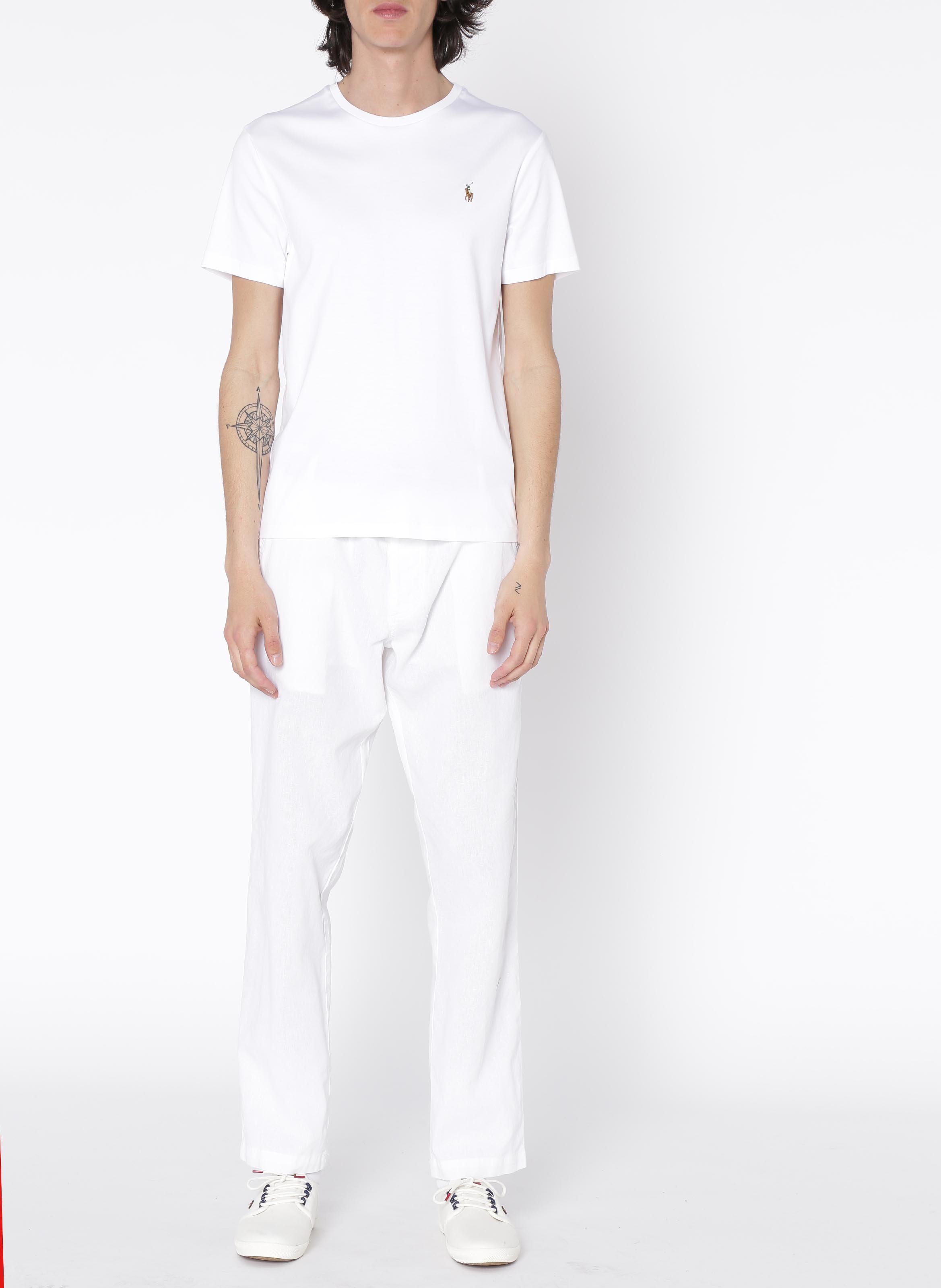 Round-neck slim-fit pima cotton T-shirt with Pony Player White