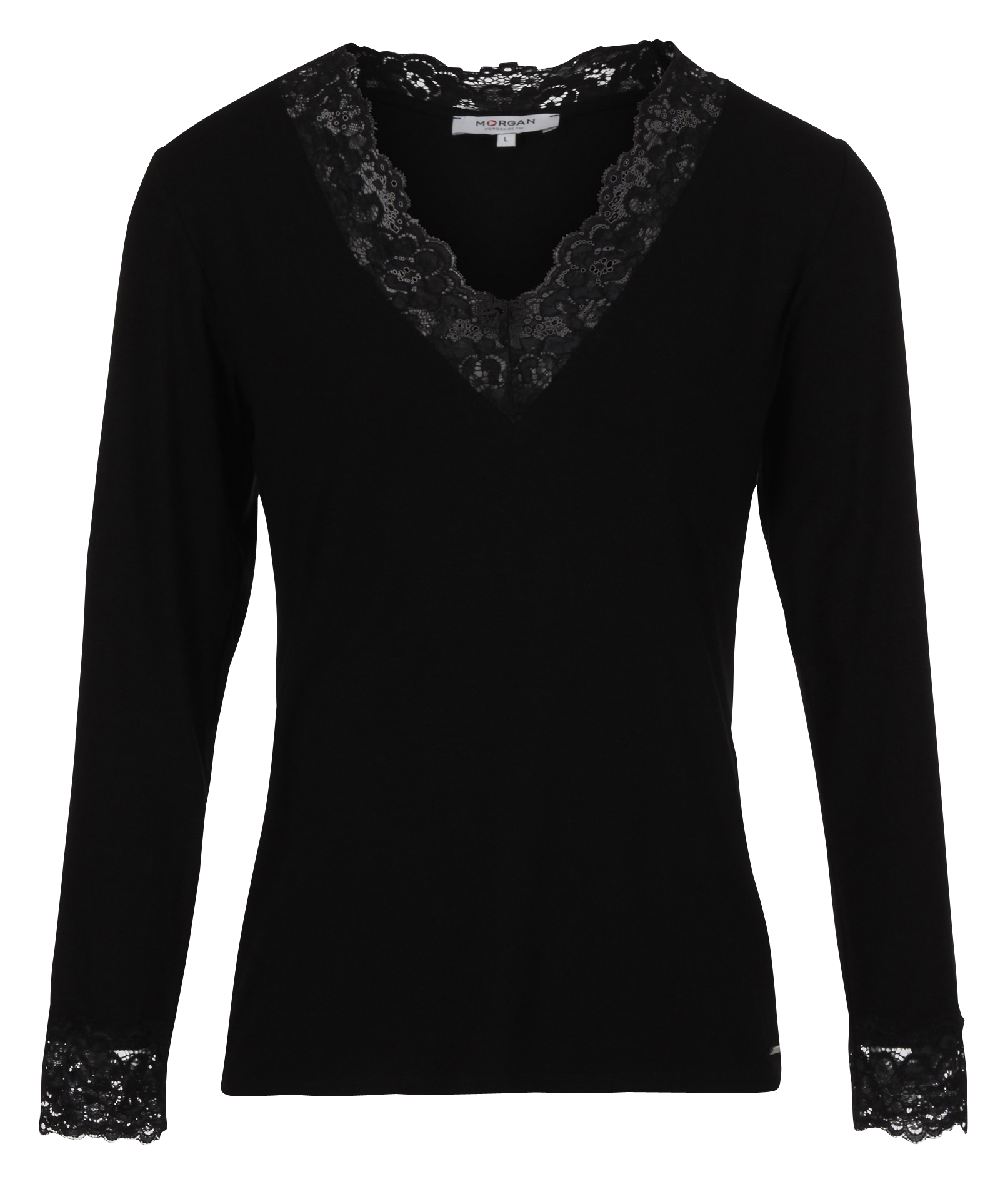 Pullover mit V-Ausschnitt und Spitzendetails MORGAN Schwarz