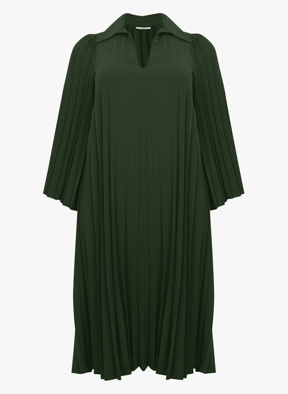 Abito midi plissettato con collo classico Green Mat fashion