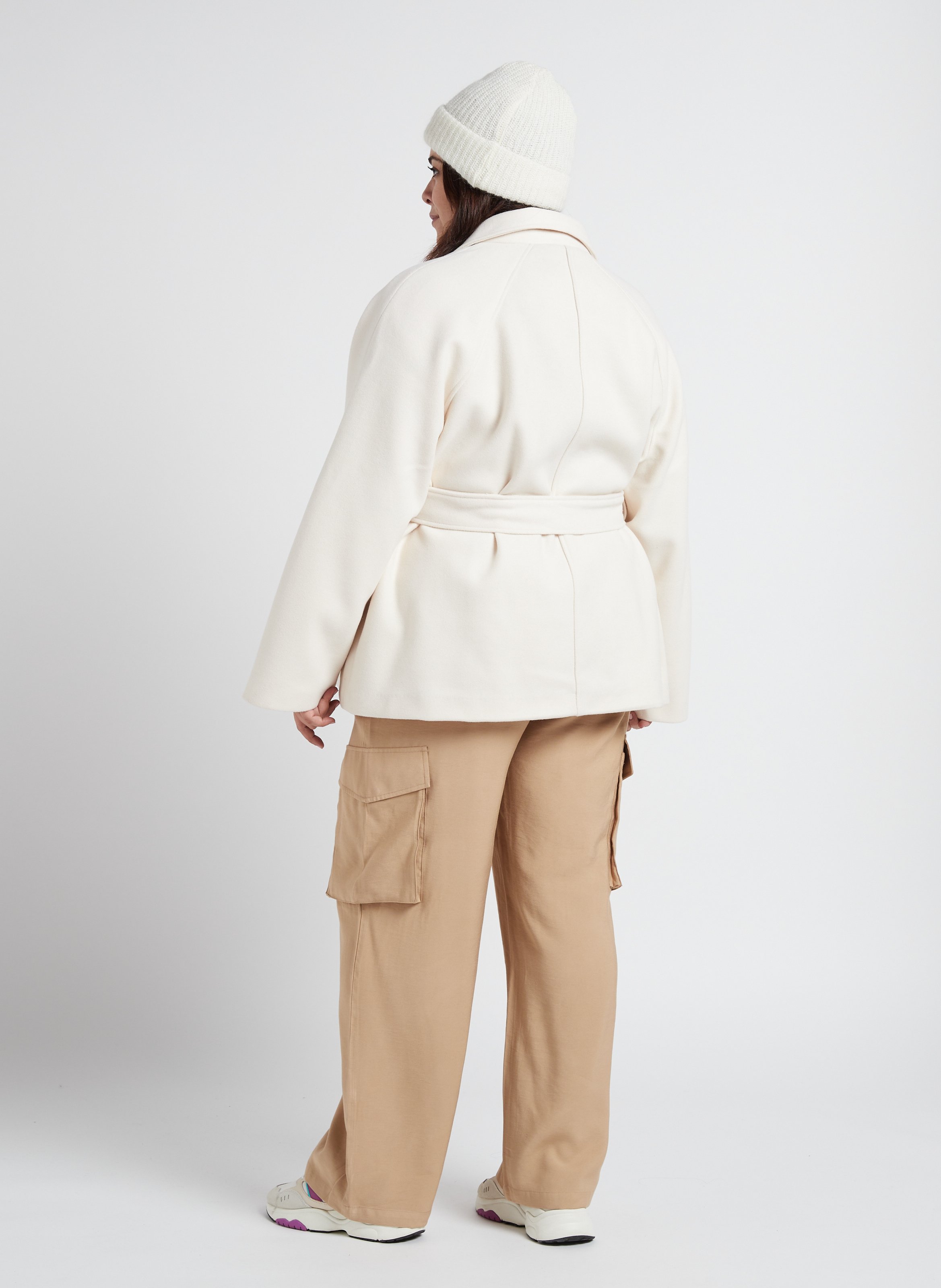 Manteau col tailleur ceinturé  GINA TRICOT Blanc