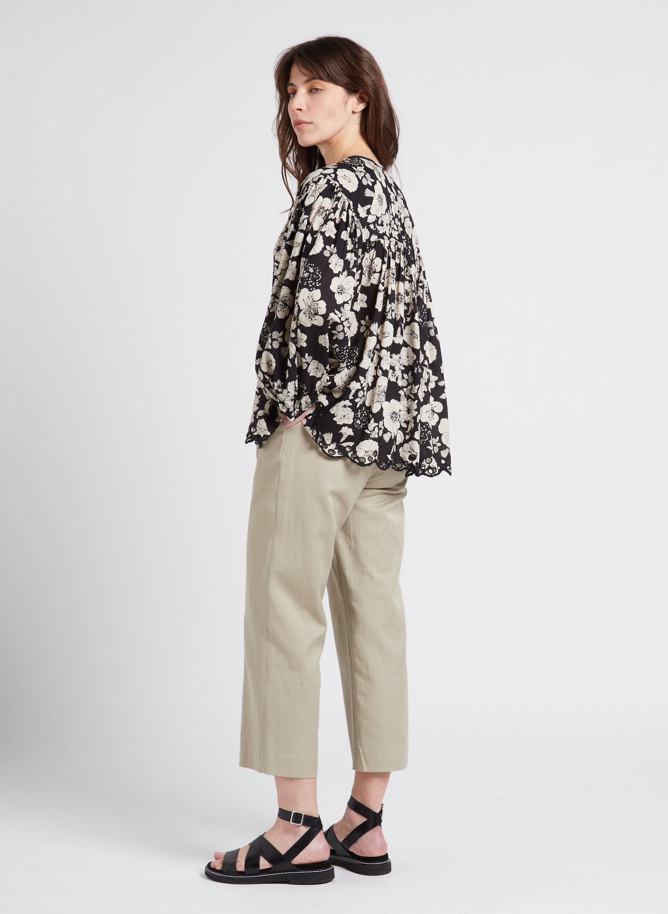 Printed V-neck blouse SWILDENS Black