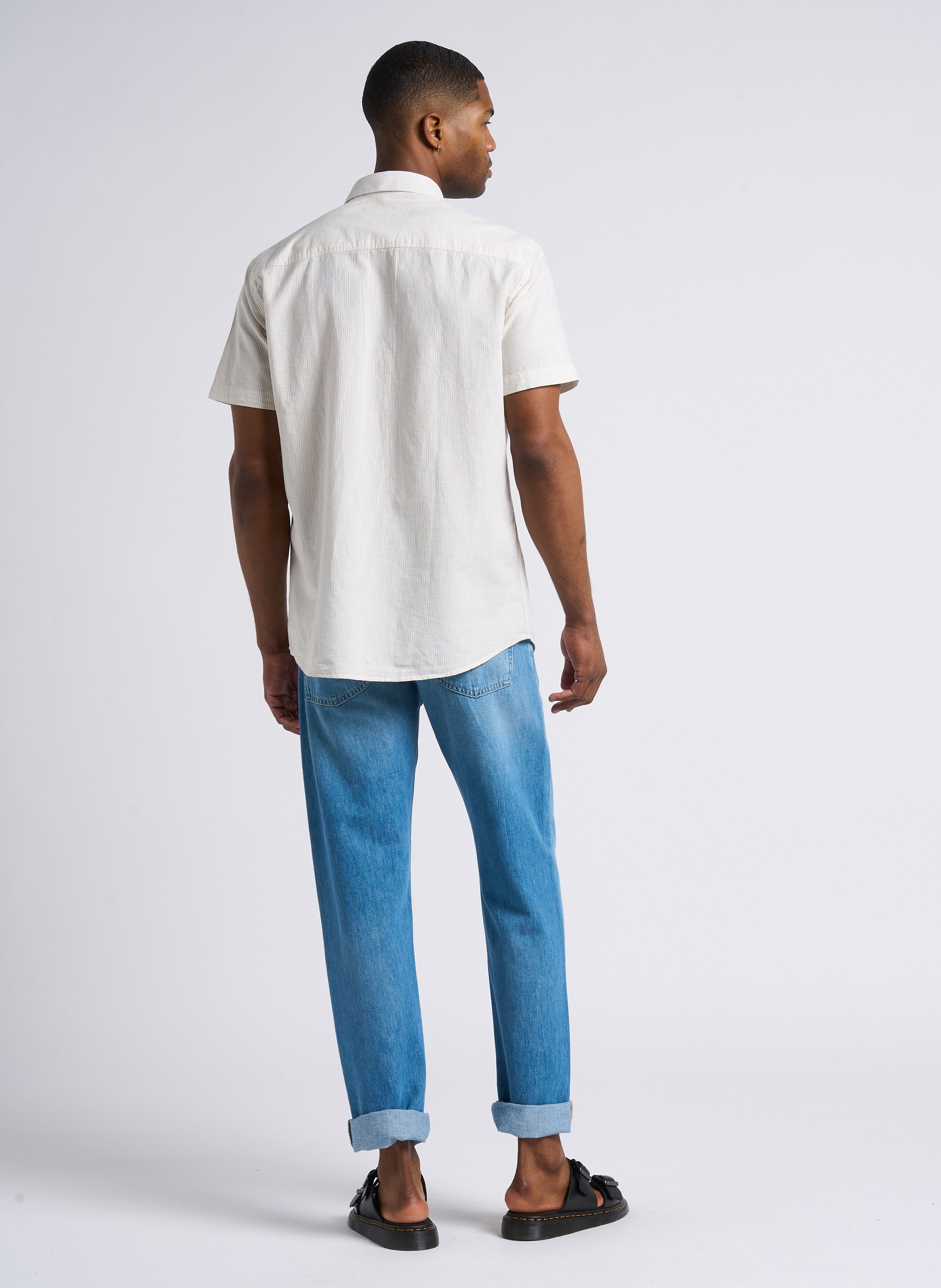 Chemise rayée en coton et lin SELECTED Beige