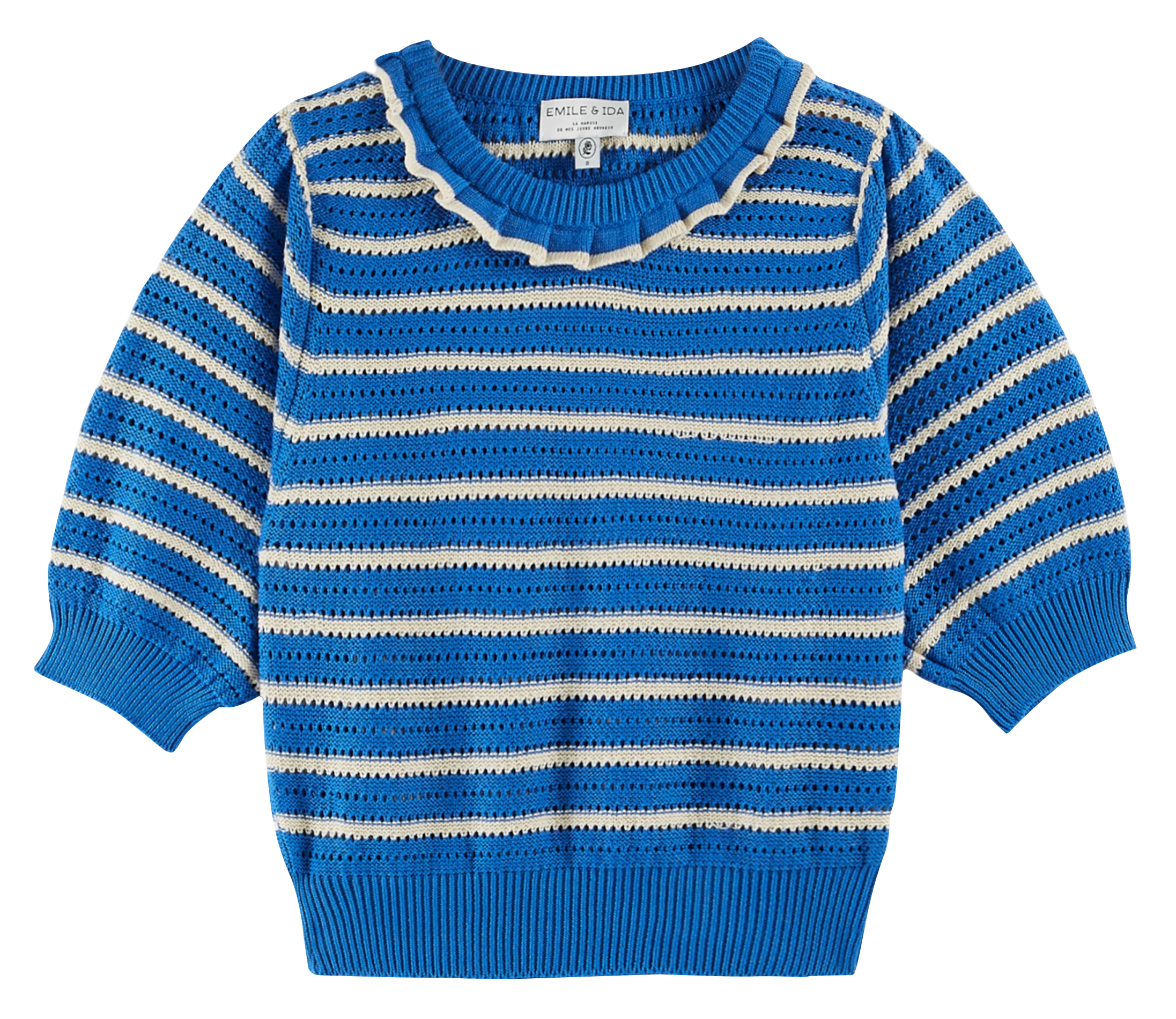 Pull droit col rond en coton Bleu