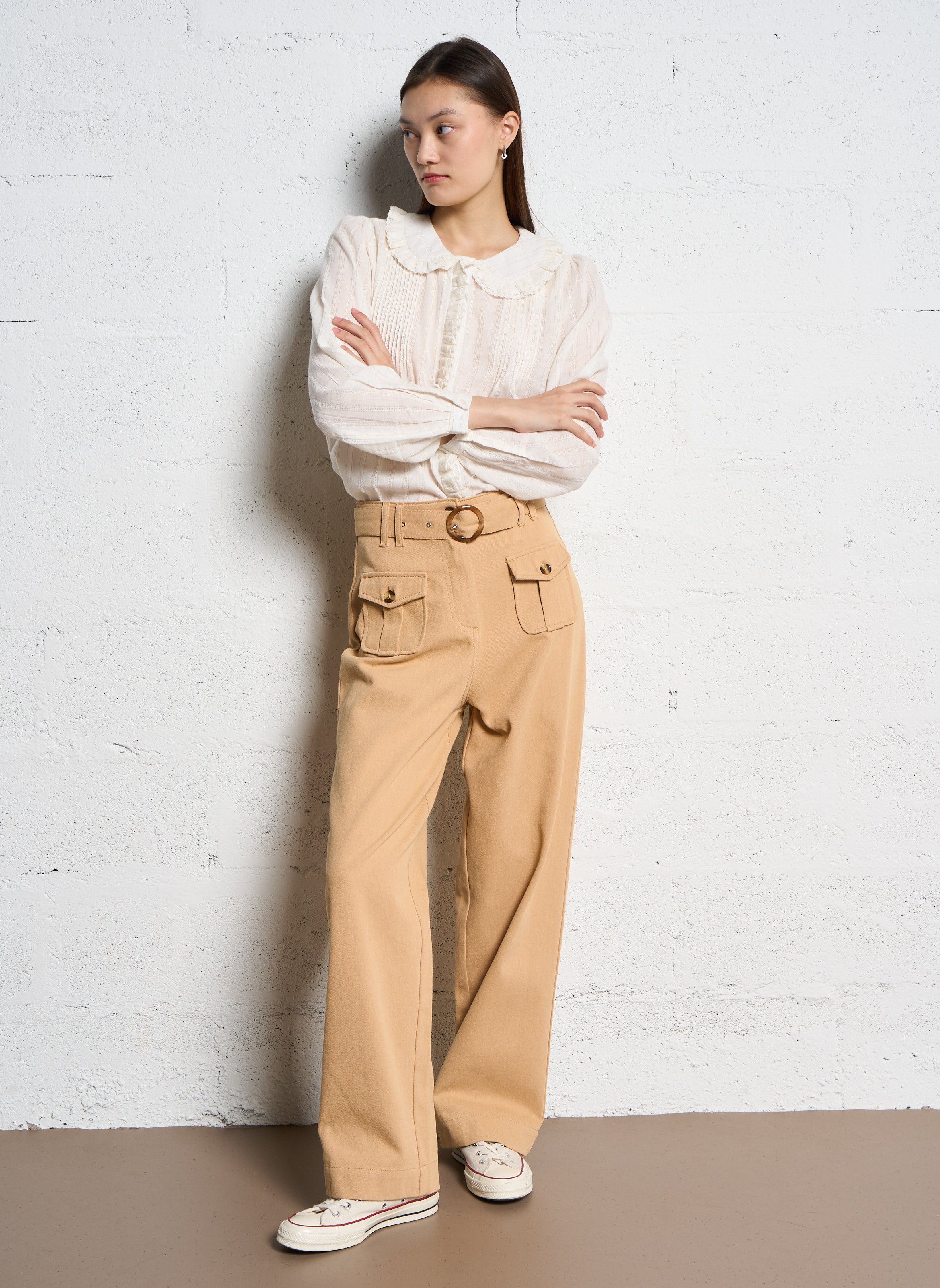 Weit geschnittene Jeans Beige