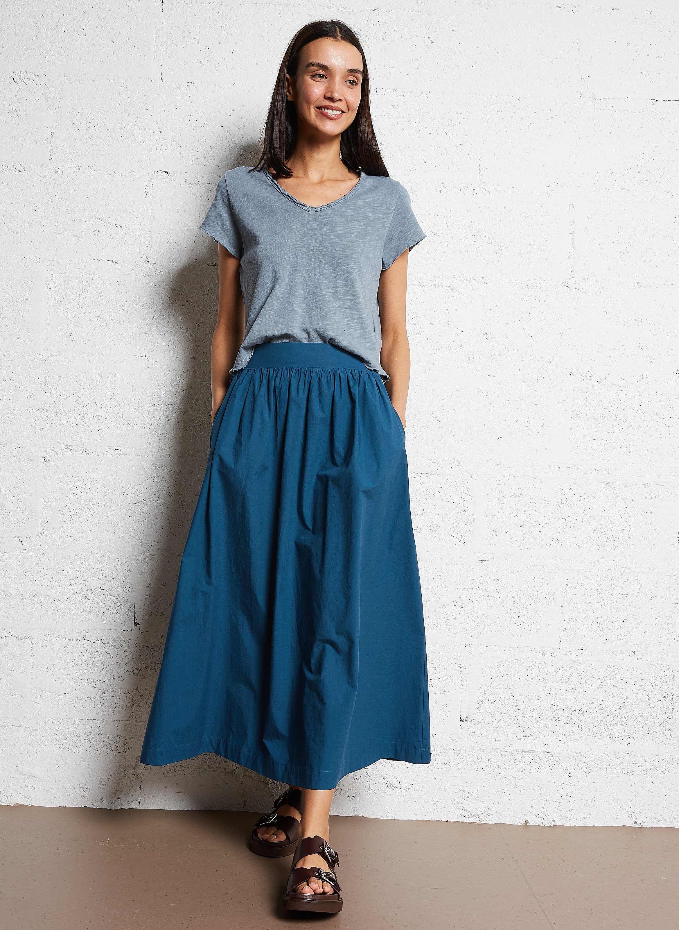Flared cotton midi skirt BELLEPIECE Blue