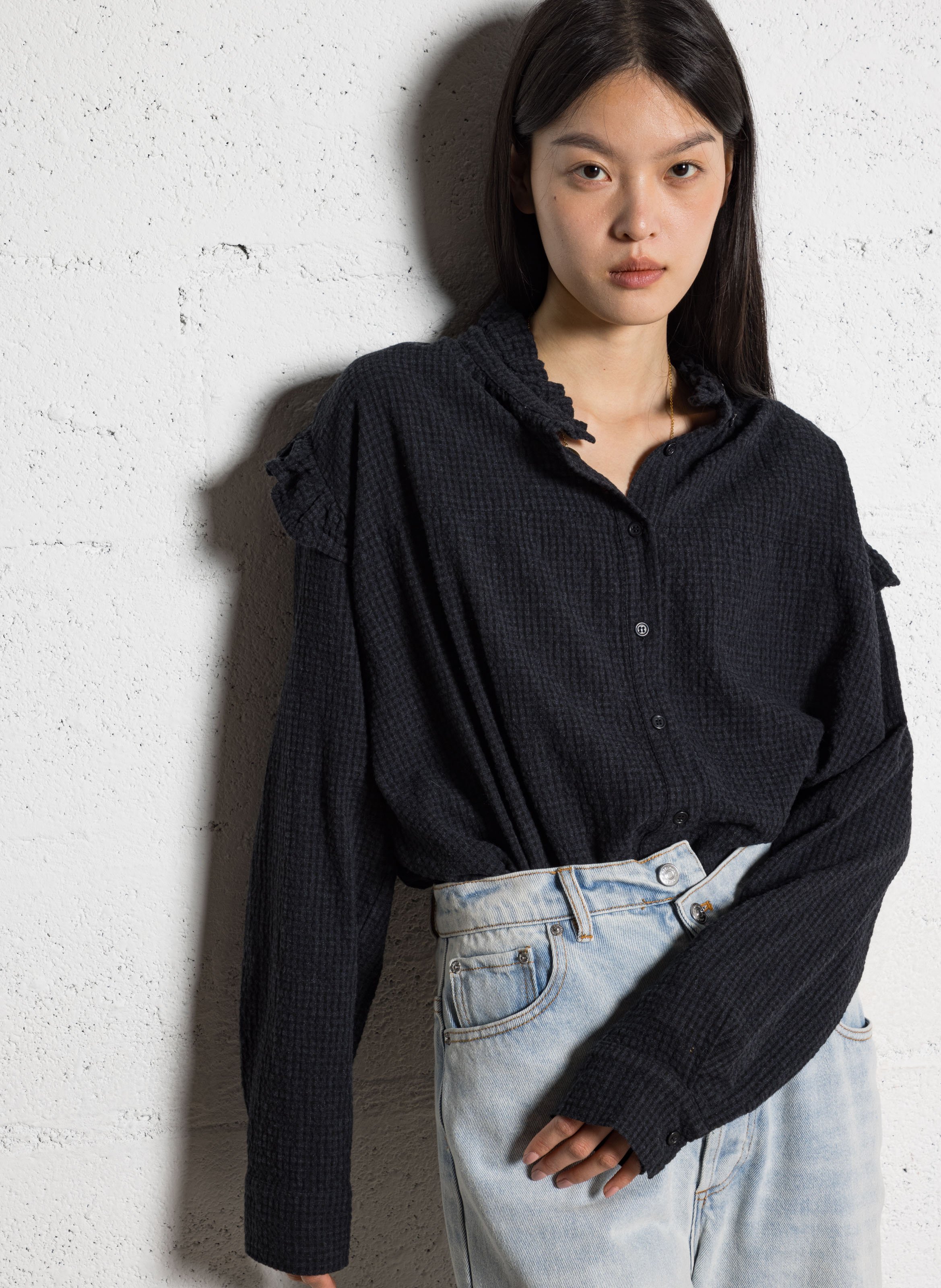 Victorian collar blouse in blended cotton MAISON HOTEL Black