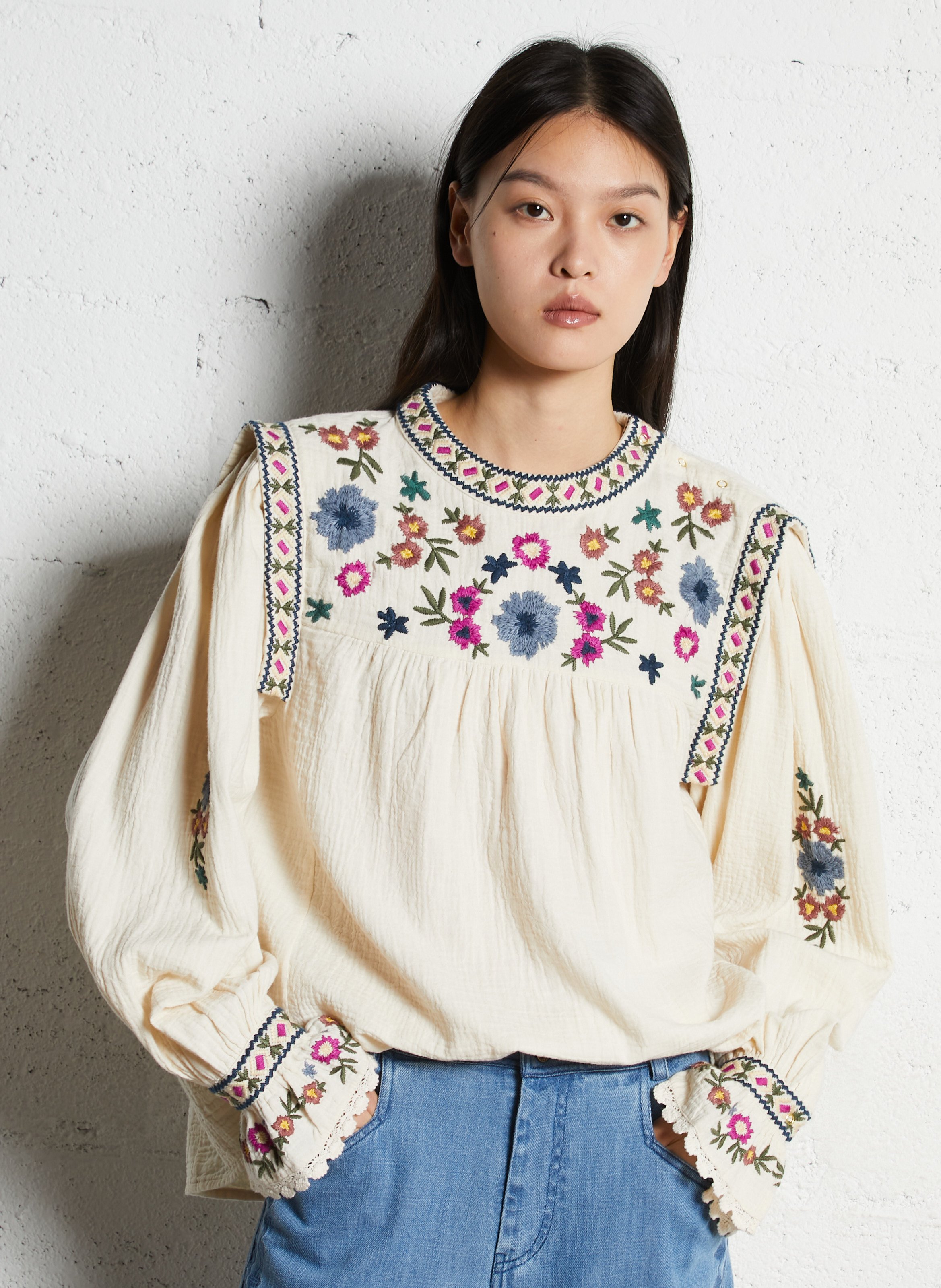 Round-neck cotton blouse LOUISE MISHA Beige