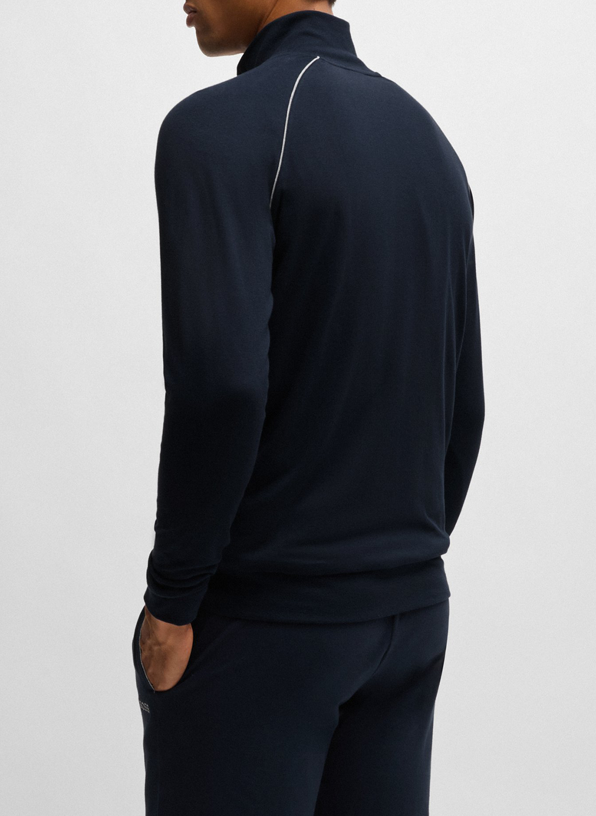 High-neck cotton-blend jacket Blue