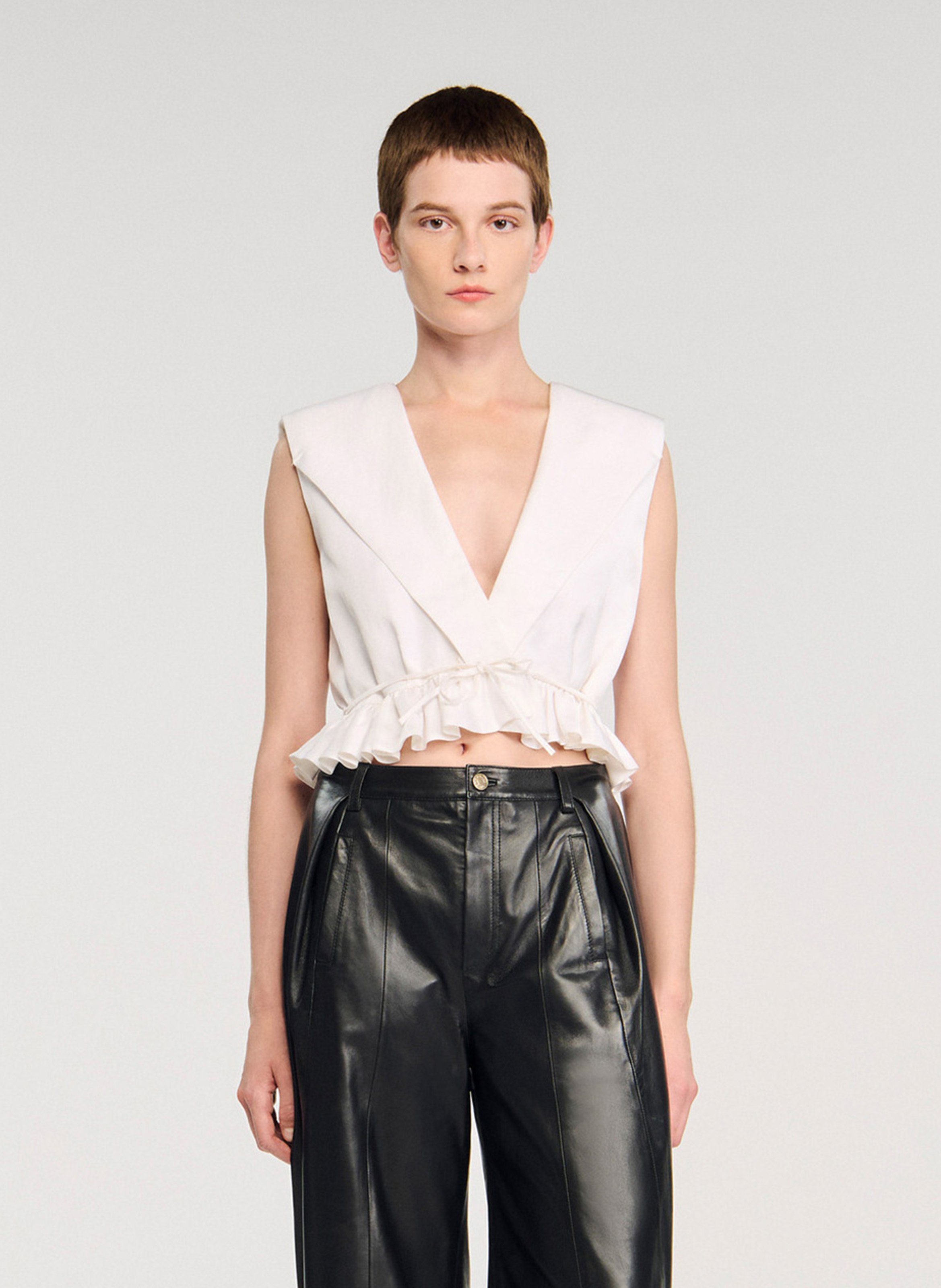 Top cintré col V SANDRO Blanc