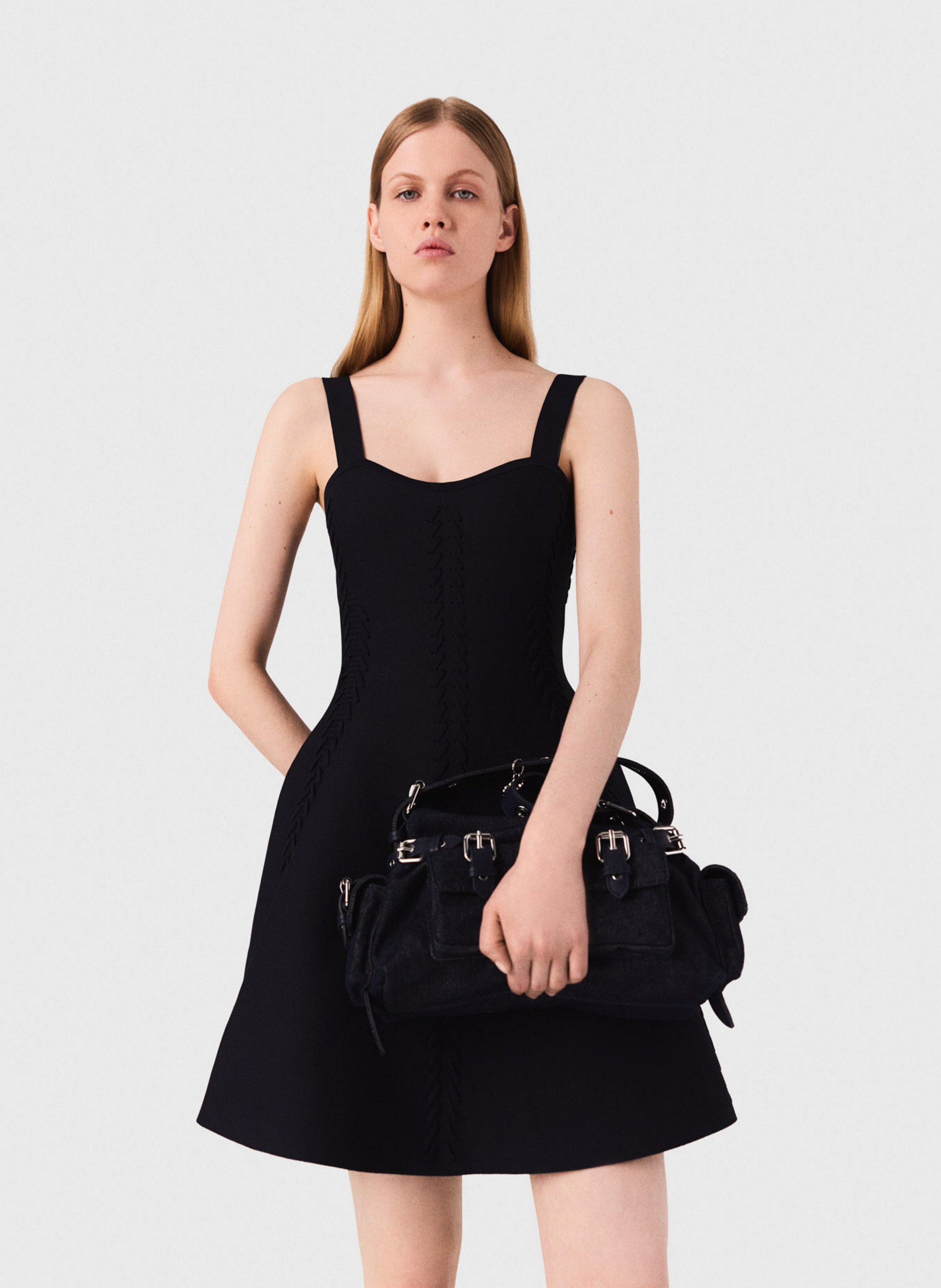 Short skater dress with straps Blue