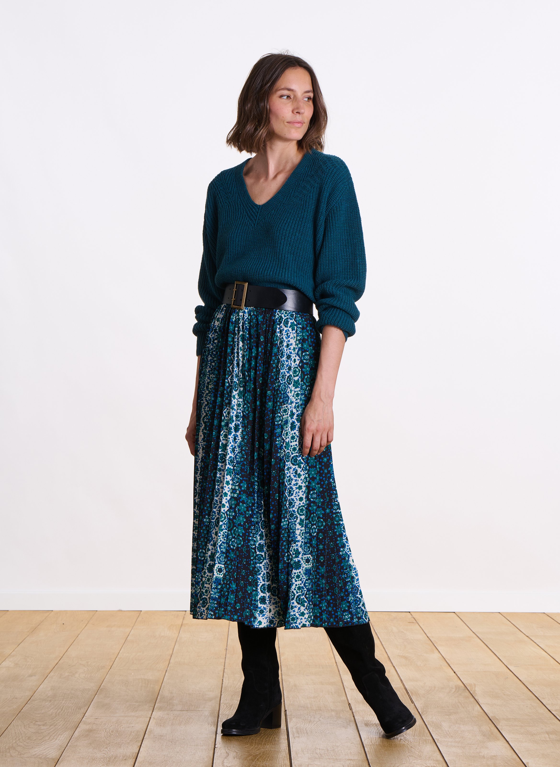 Oversized V-neck ribbed knit sweater LA FEE MARABOUTEE Blue