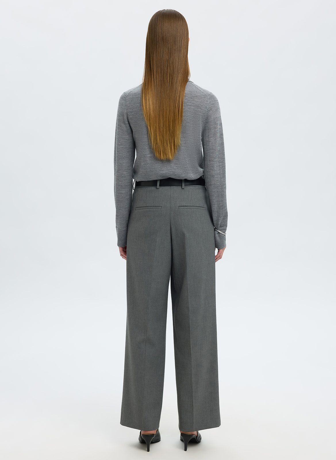 Heathered wool long-sleeve polo SELECTED Grey