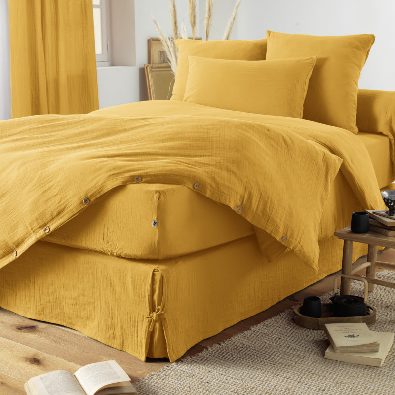 "Duvet cover set "Gaia" all sizes "cotton gauze"" L'EFFET PAPILLON Yellow