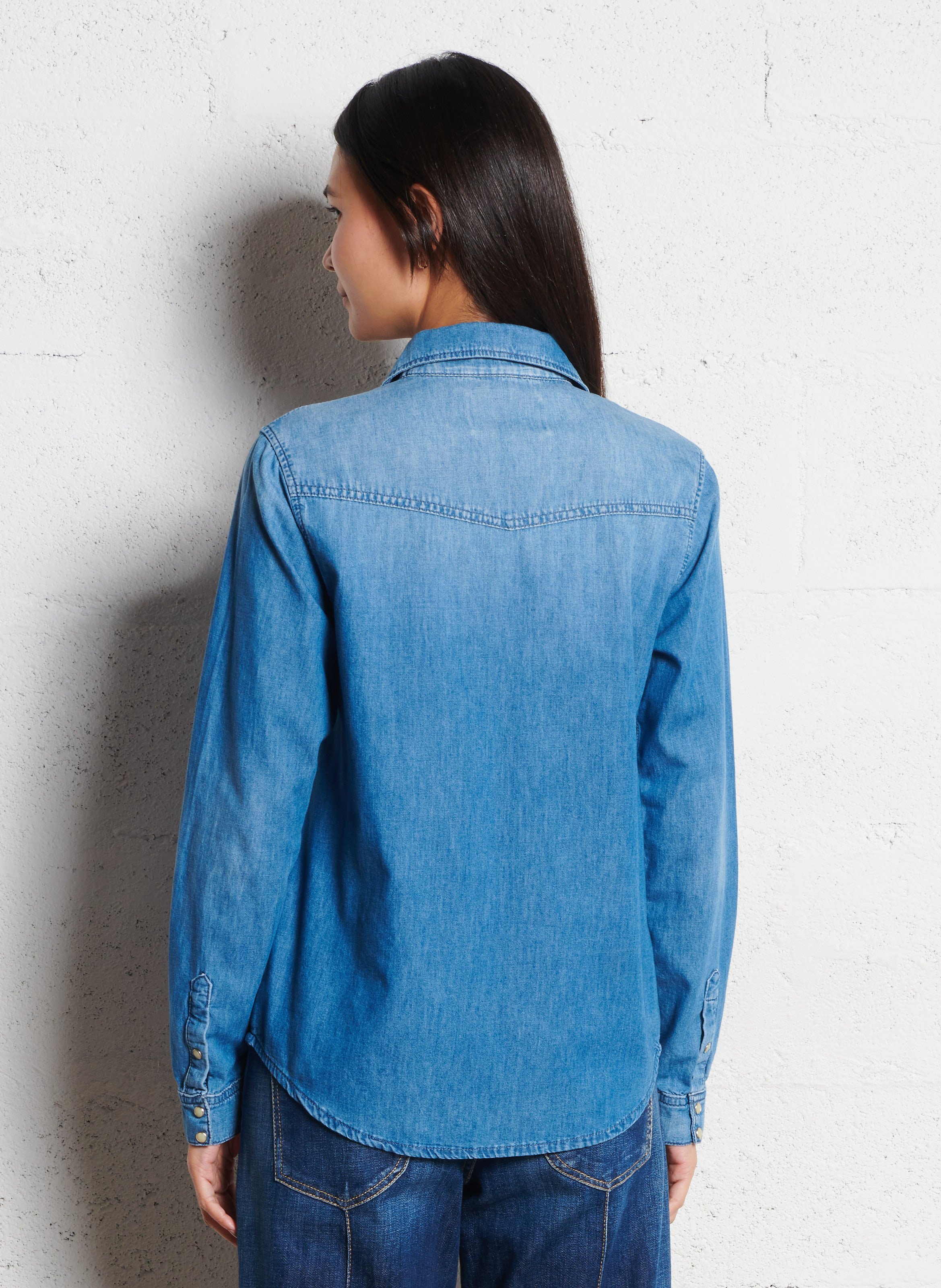 Chemise droite boutonnée en jean LE TEMPS DES CERISES Bleu