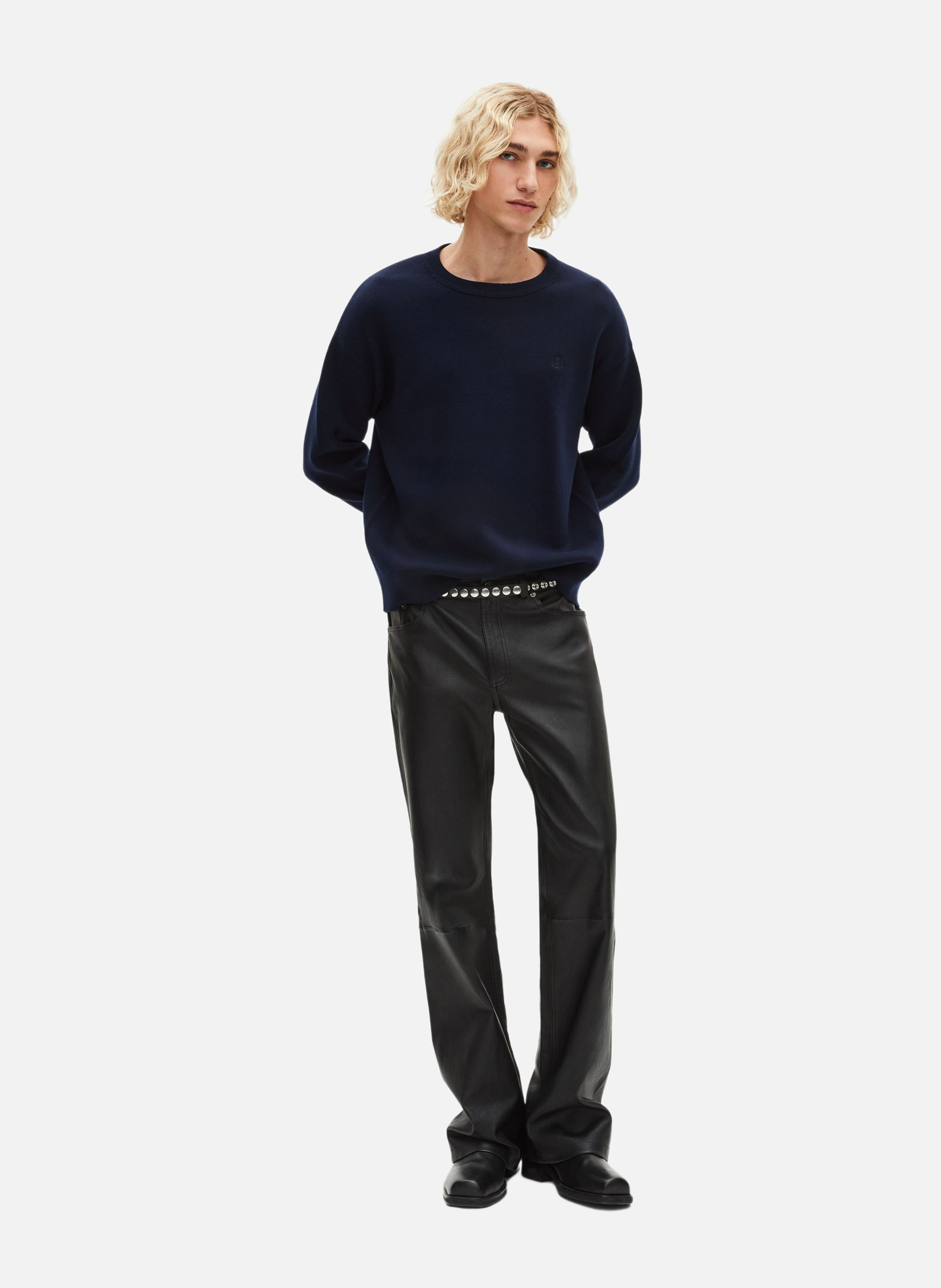 Round neck reversible sweater Blue