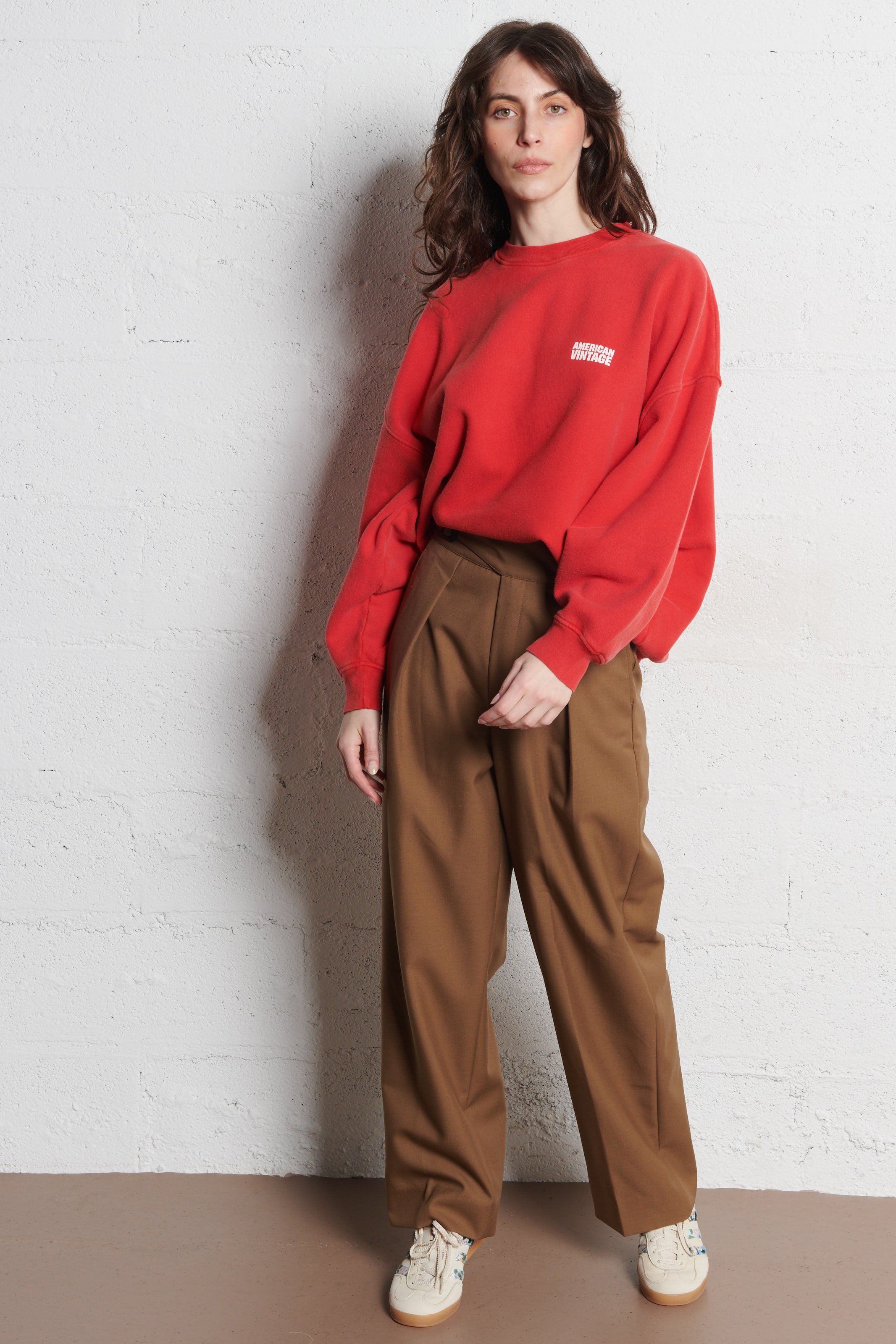 Sweat ample col rond sérigraphié en coton AMERICAN VINTAGE Rouge