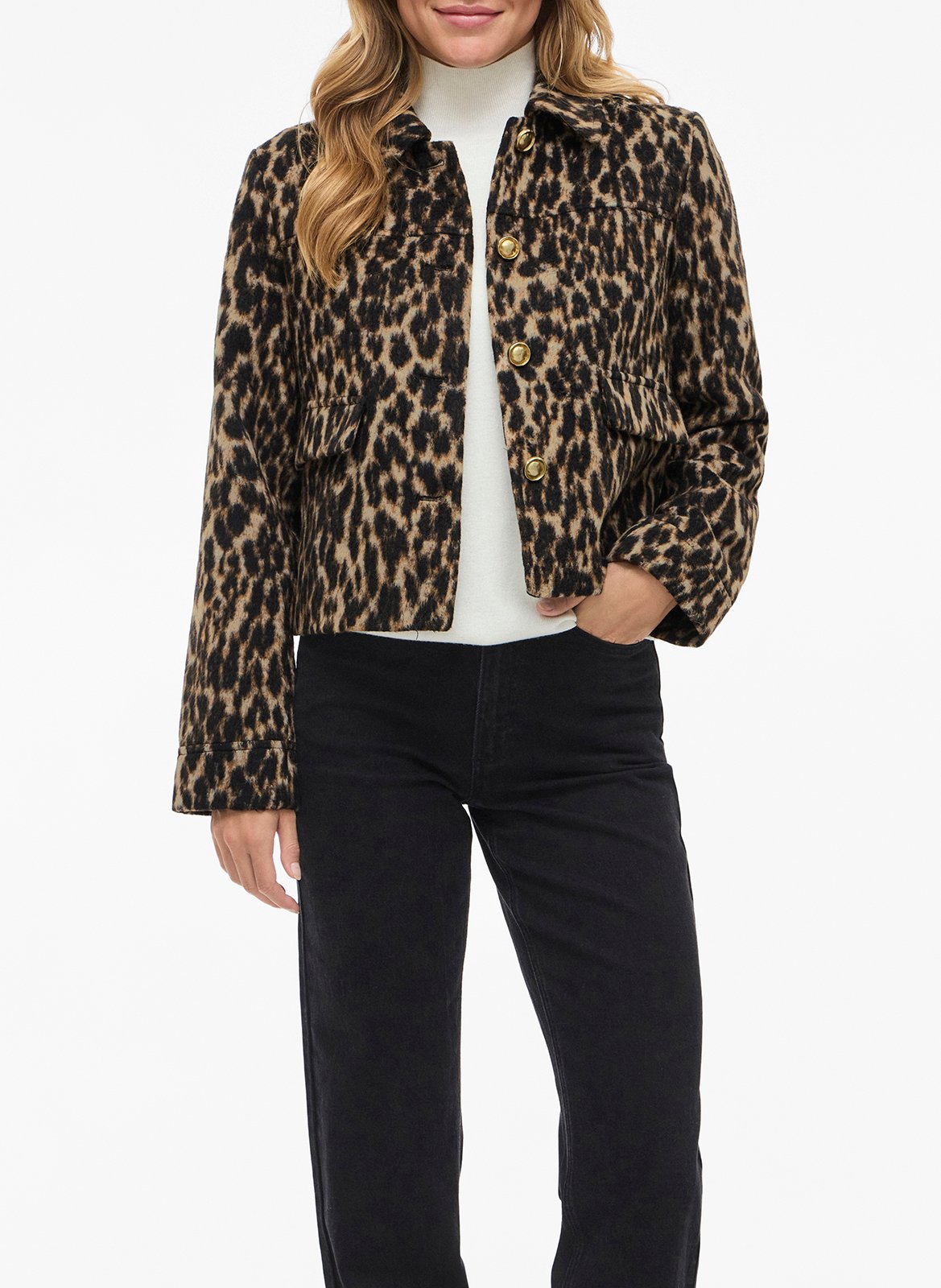 Veste courte boutonnée léopard VILA Noir