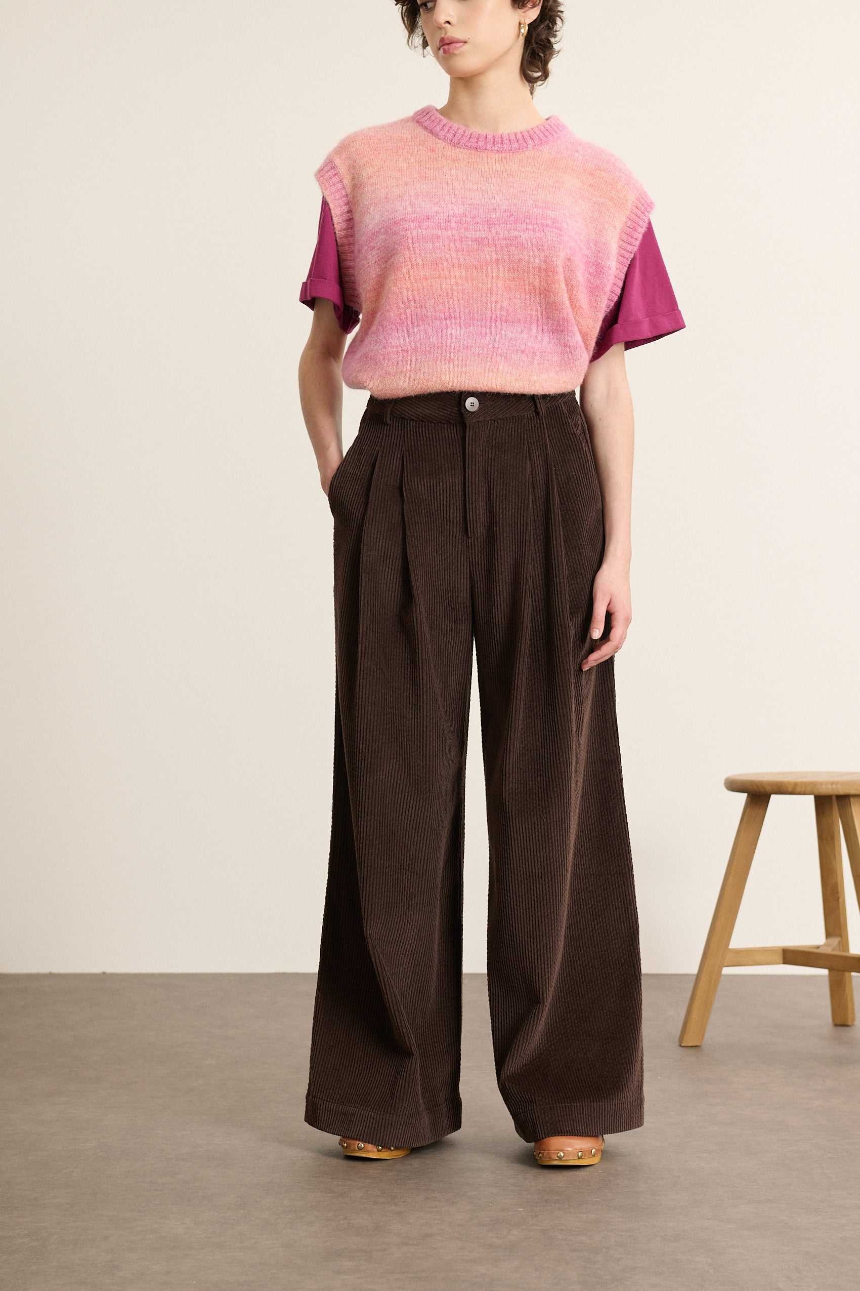 High-waisted wide-leg corduroy trousers with pleats GARANCE PARIS Brown