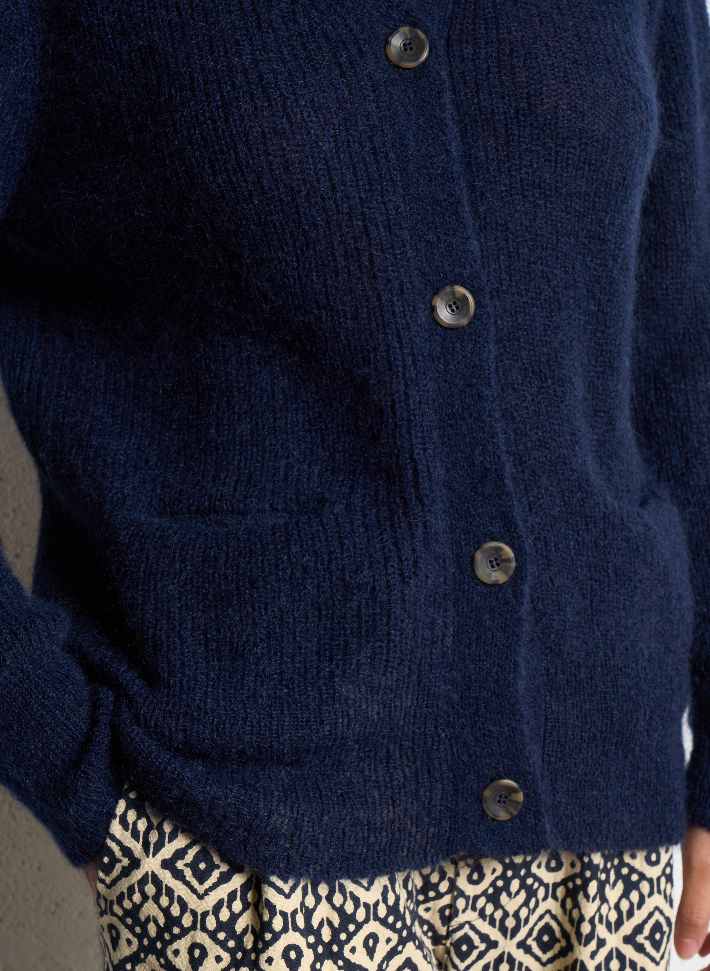 Cardigan col classique en laine mélangée LEON & HARPER Bleu