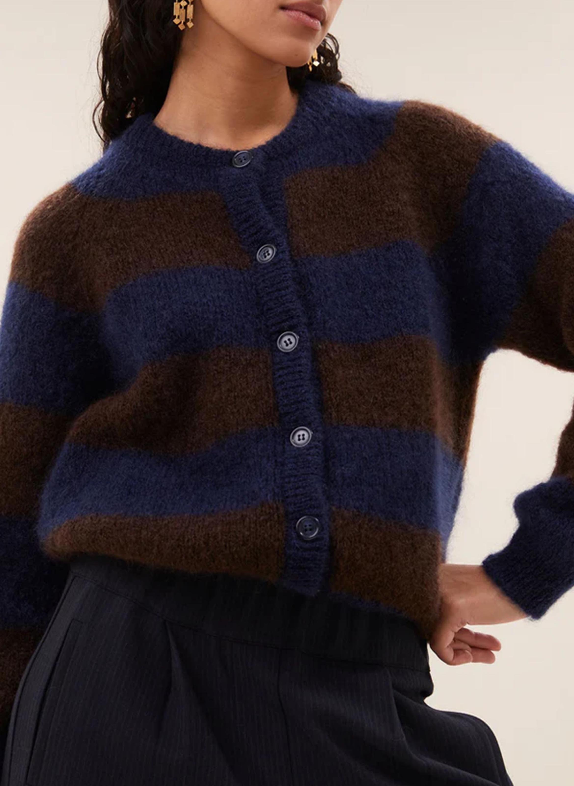 Rechte cardigan met ronde hals in gemengde mohair BY BAR Bruin