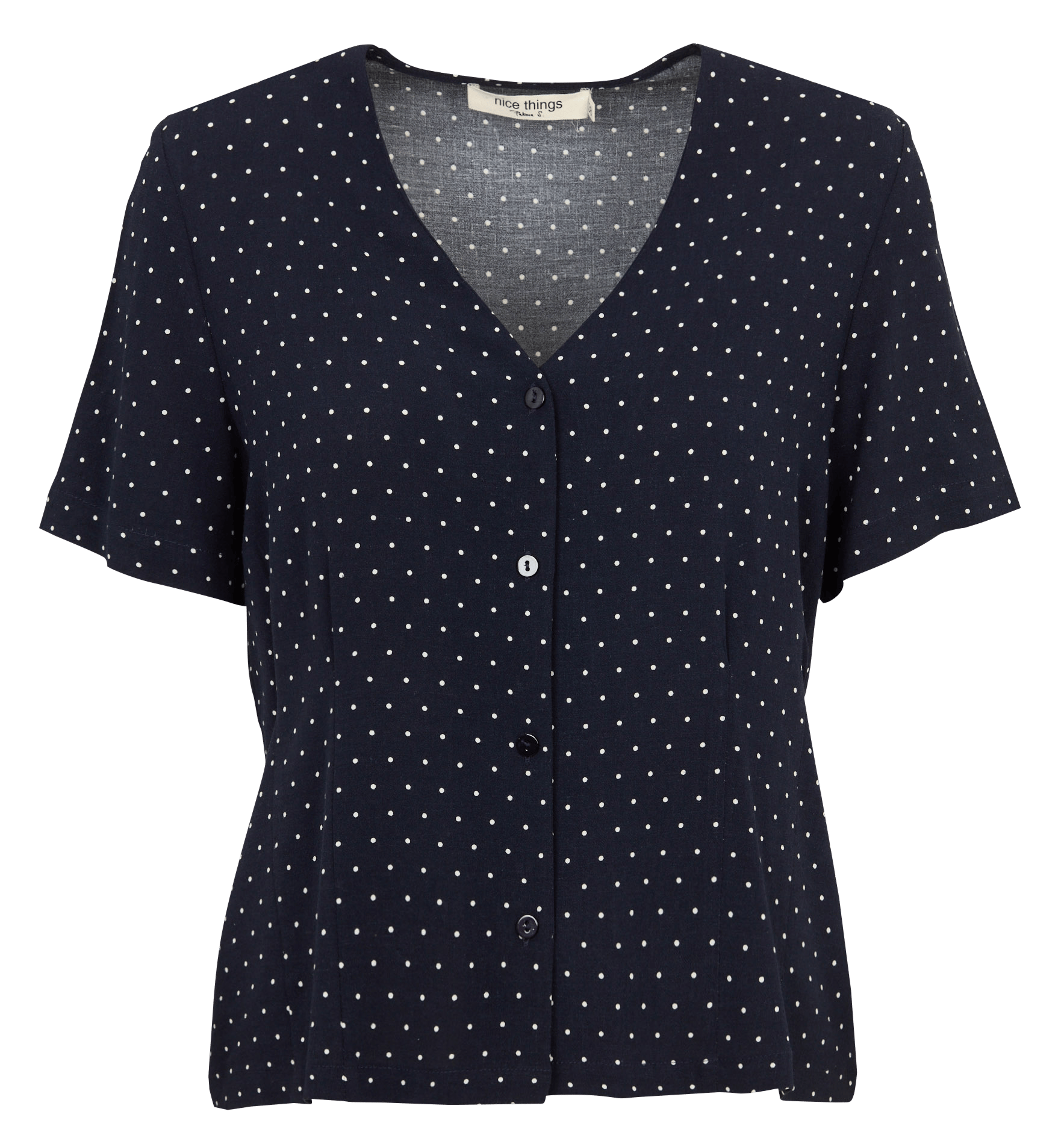 Rechte top met V-hals en print NICE THINGS Blauw