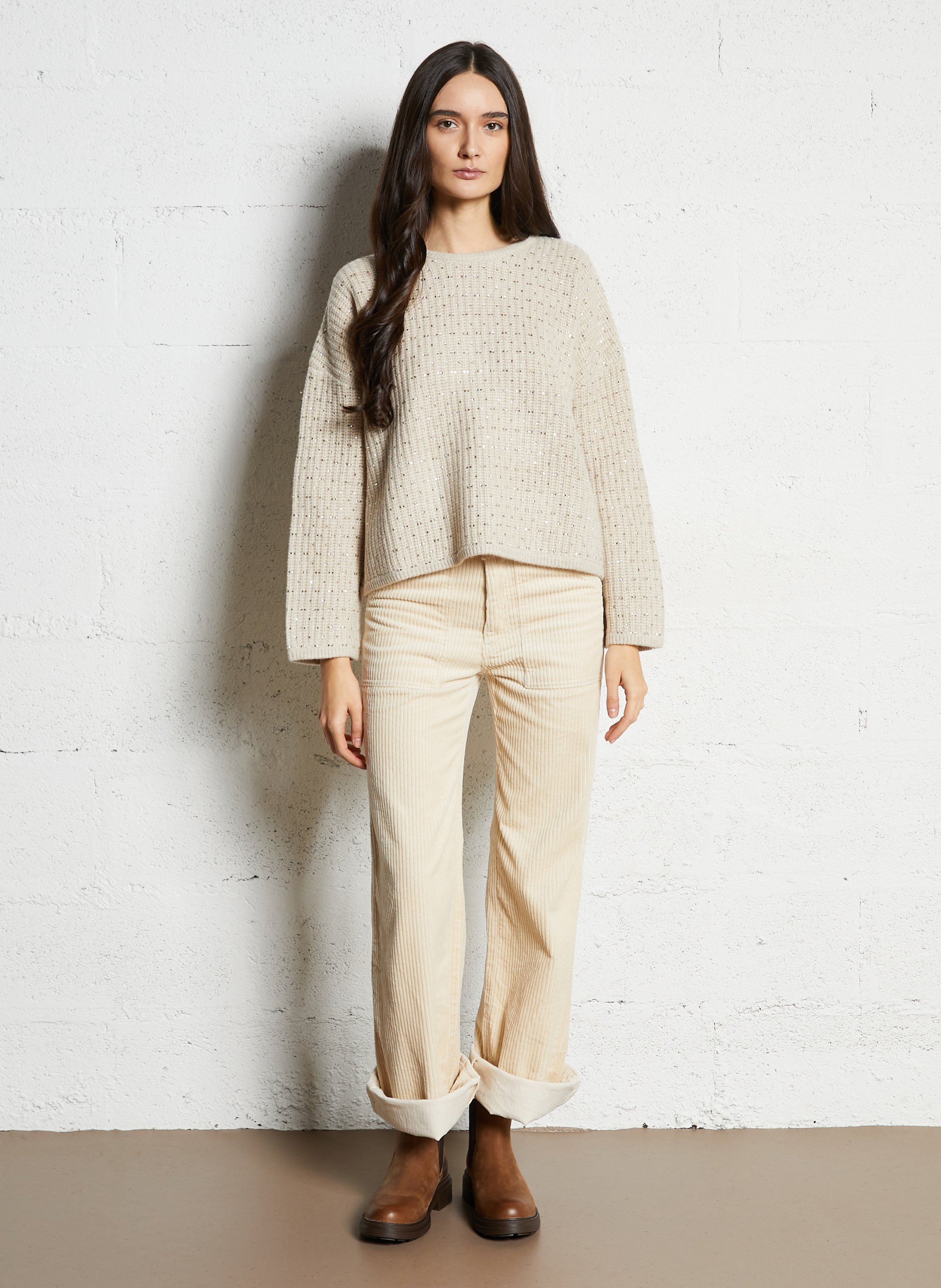 Woleg - Oversize-Wollpullover mit Rundhalsausschnitt BERENICE Beige
