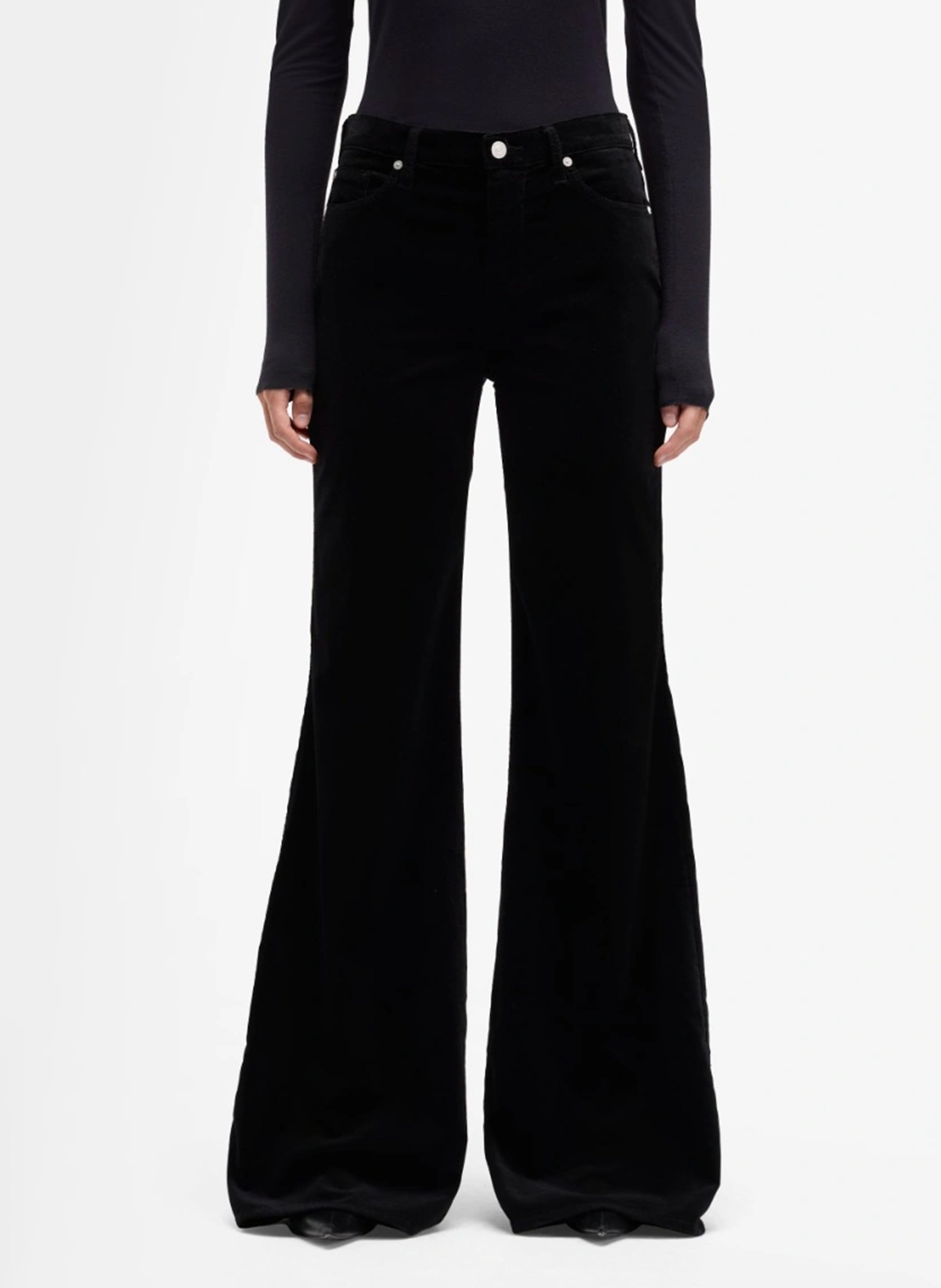 Broek met wijde pijpen in effen katoenmix 7 FOR ALL MANKIND Zwart