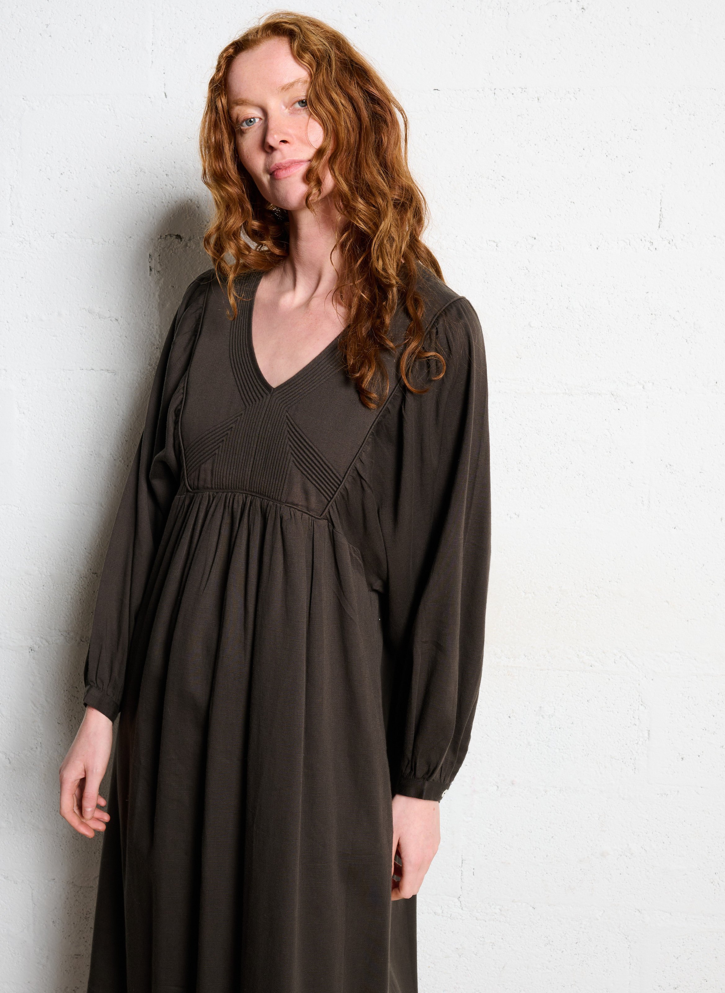 Halflange jurk van katoen LEON & HARPER Bruin