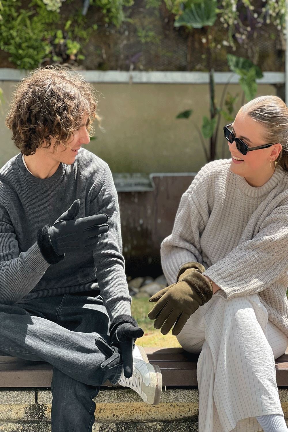 Denise leather shearling gloves AGNELLE Khaki