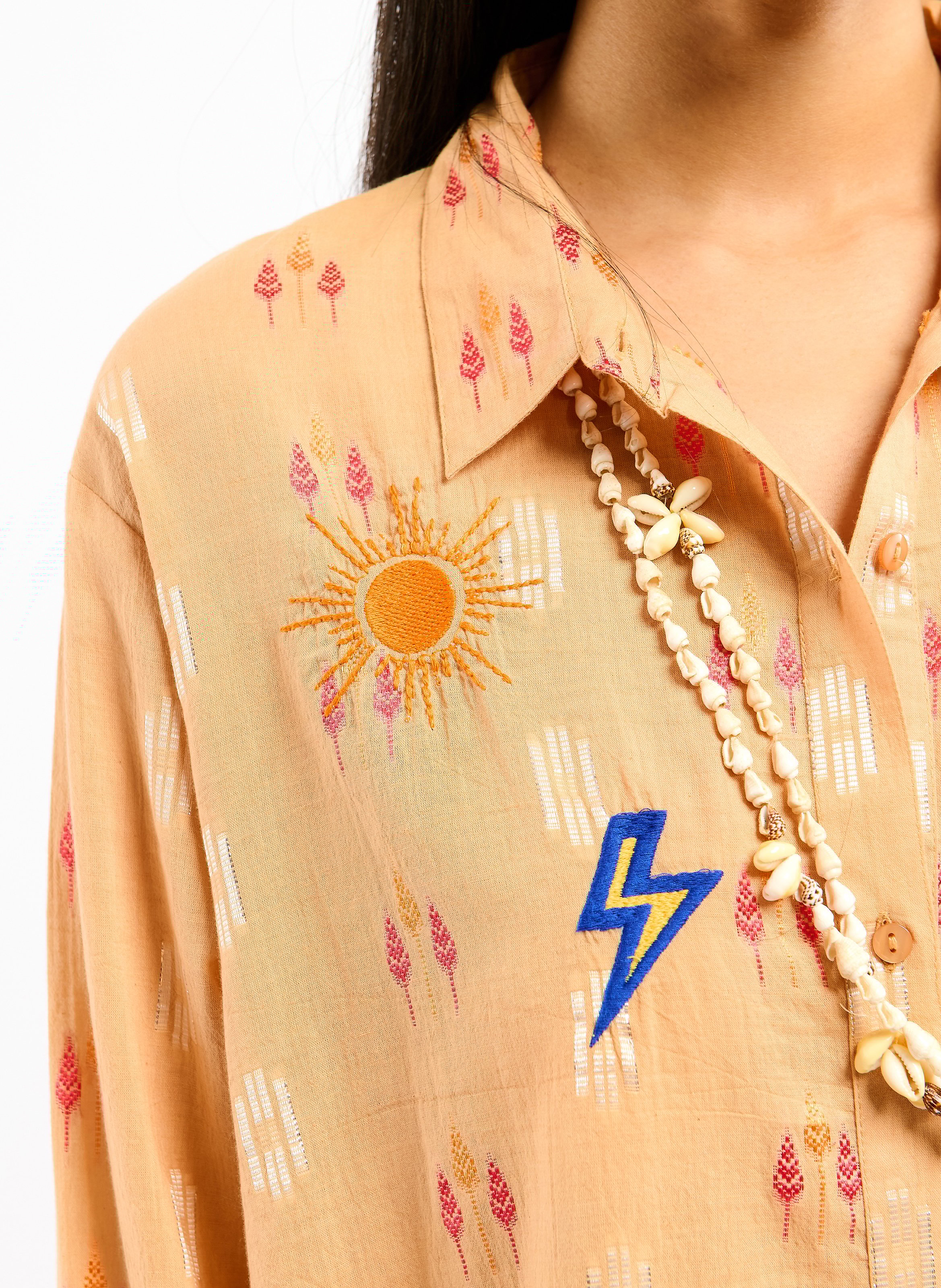 Straight classic collar shirt in printed blended cotton WILD Brown