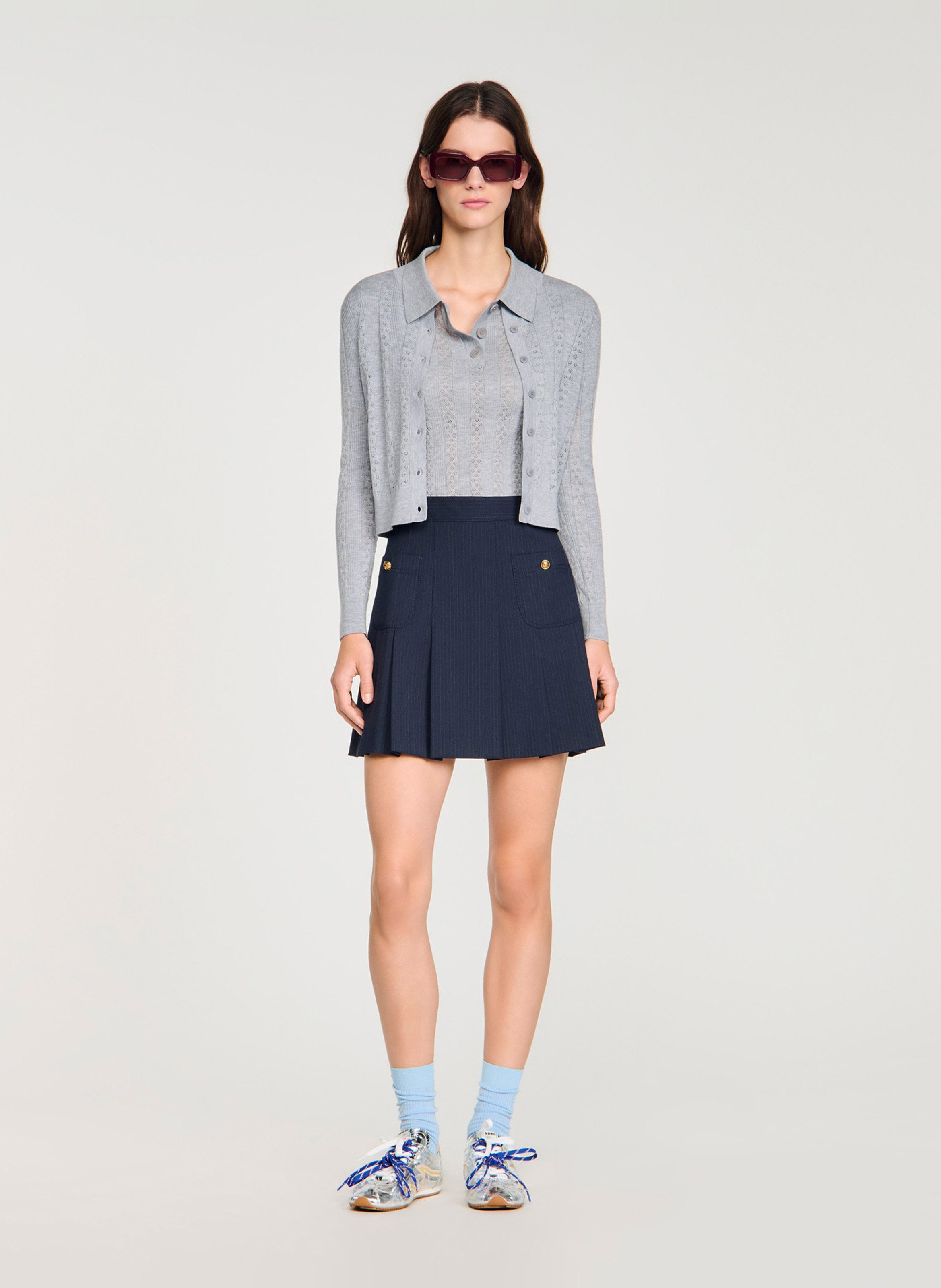 Gilet droit col rond en laine SANDRO Gris