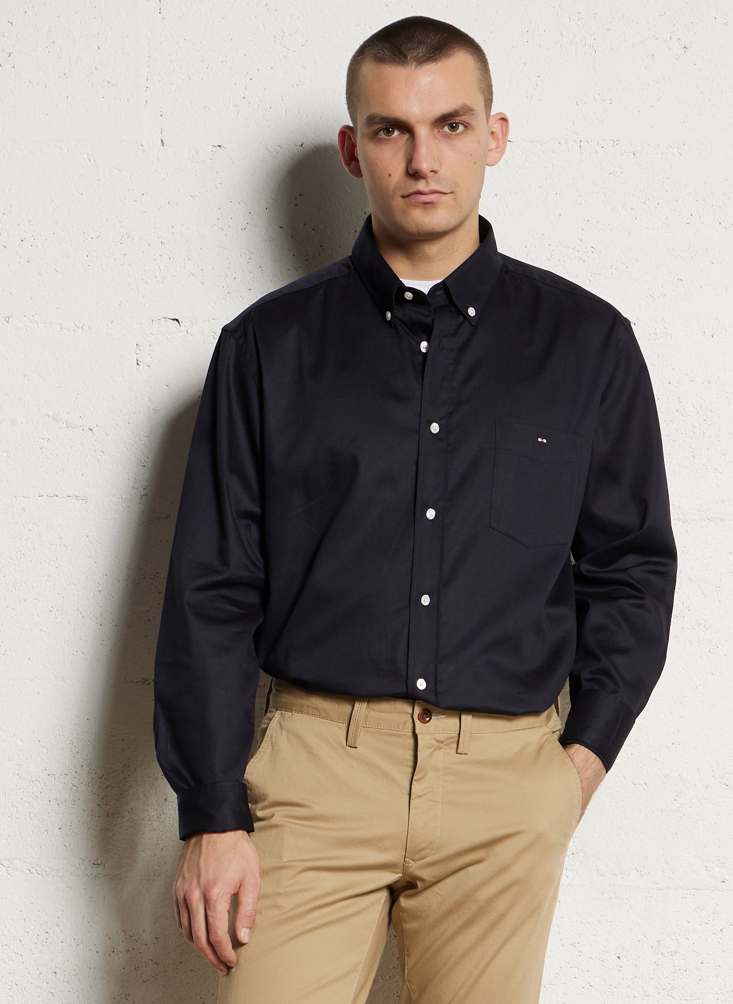 Solid straight button-up shirt EDEN PARK Blue