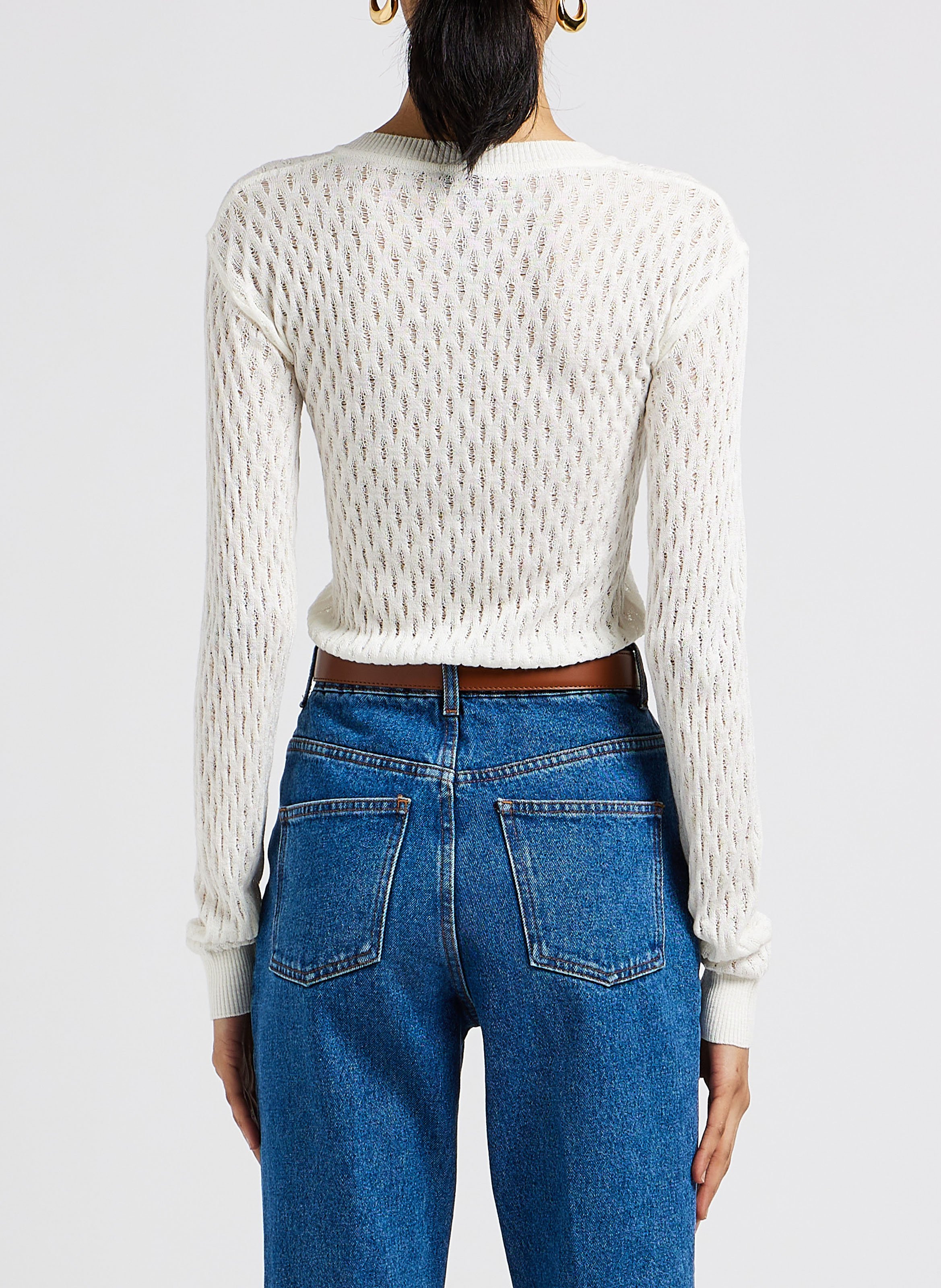 Round-neck openwork knit top MAX&Co. White