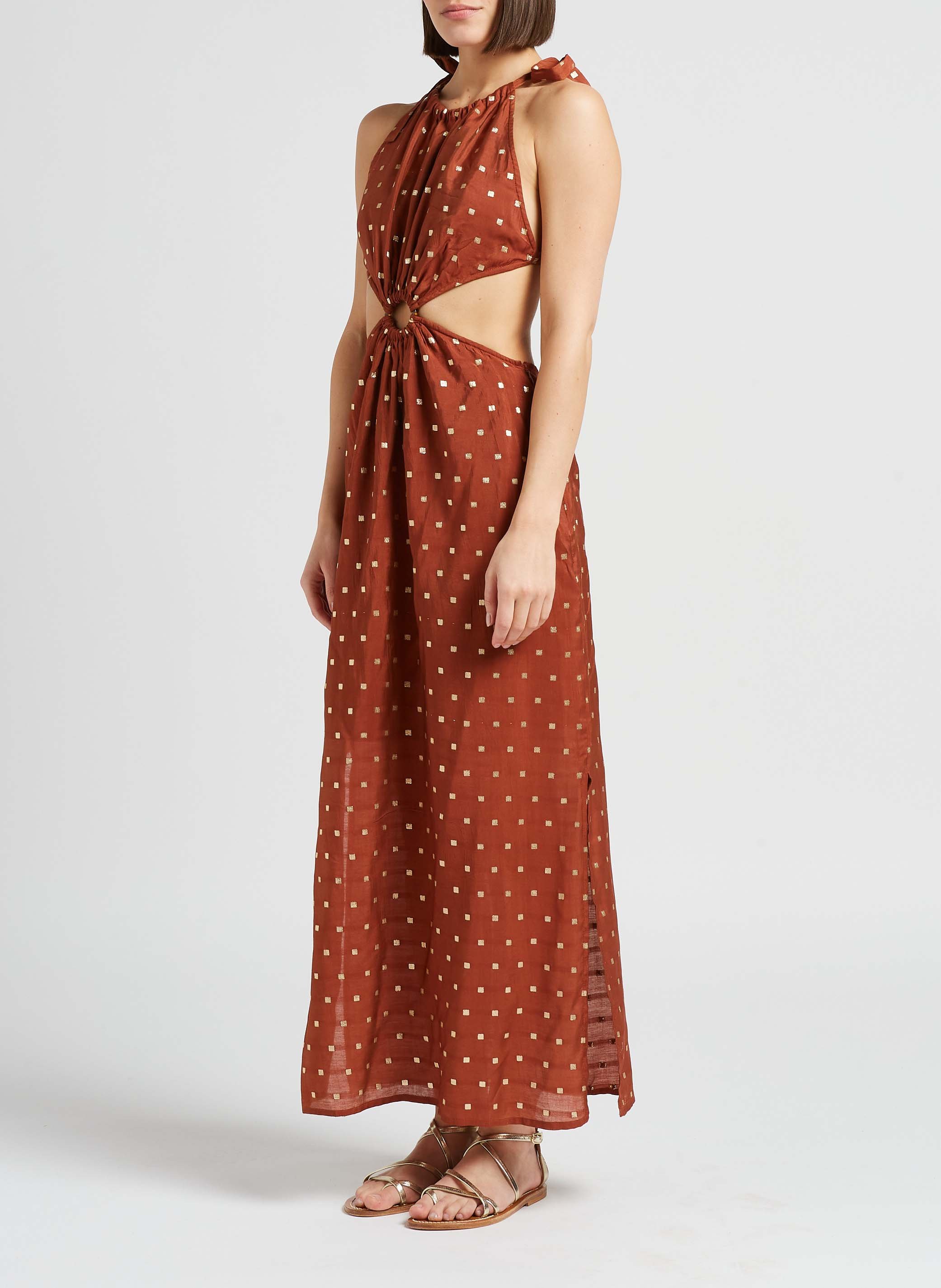 Robe longue dos nu à motifs  SUNDRESS Marron