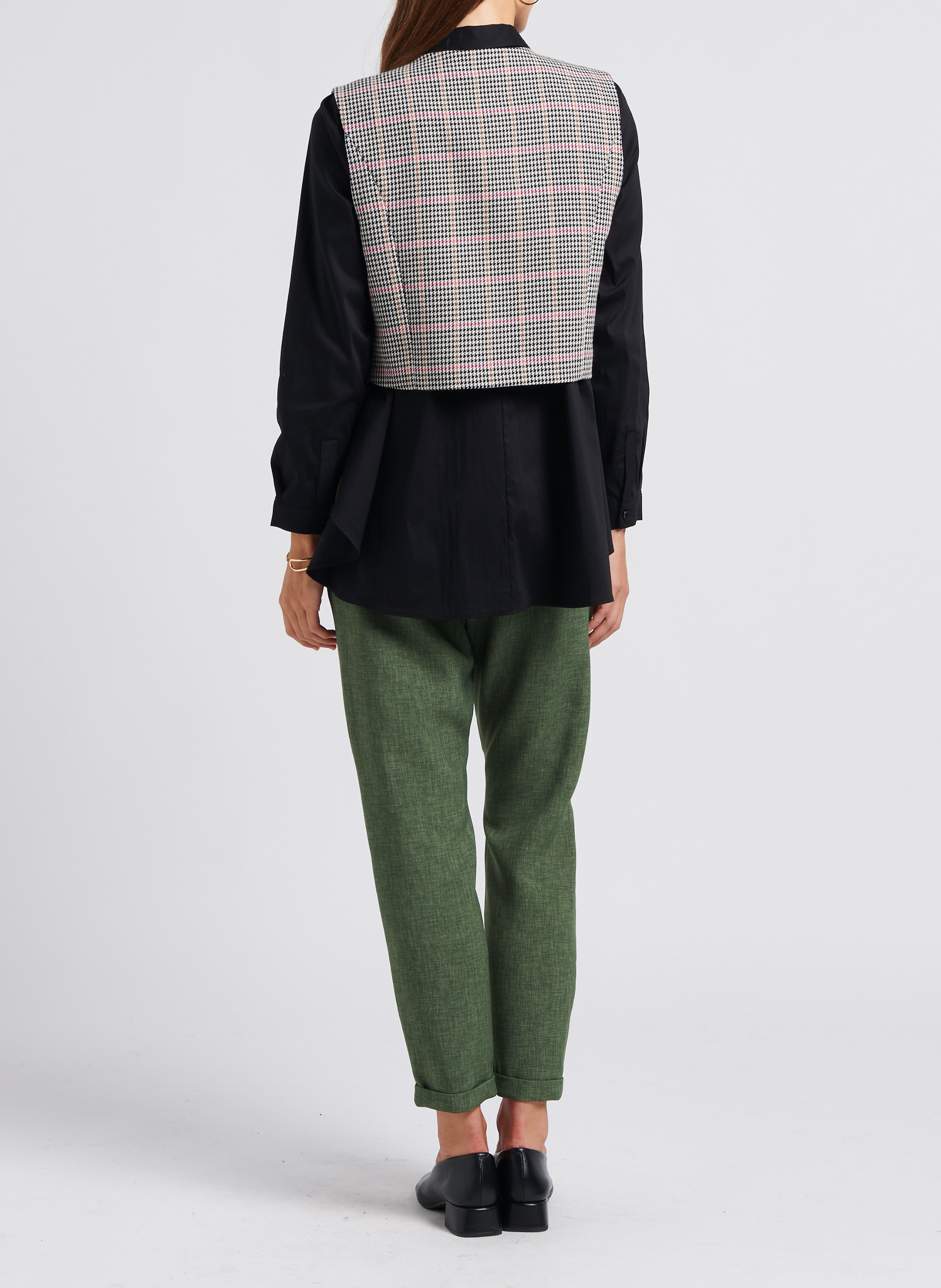 Jacke mit V-Ausschnitt und Hahnentrittmuster aus Baumwoll-Mix IMPERIAL Beige