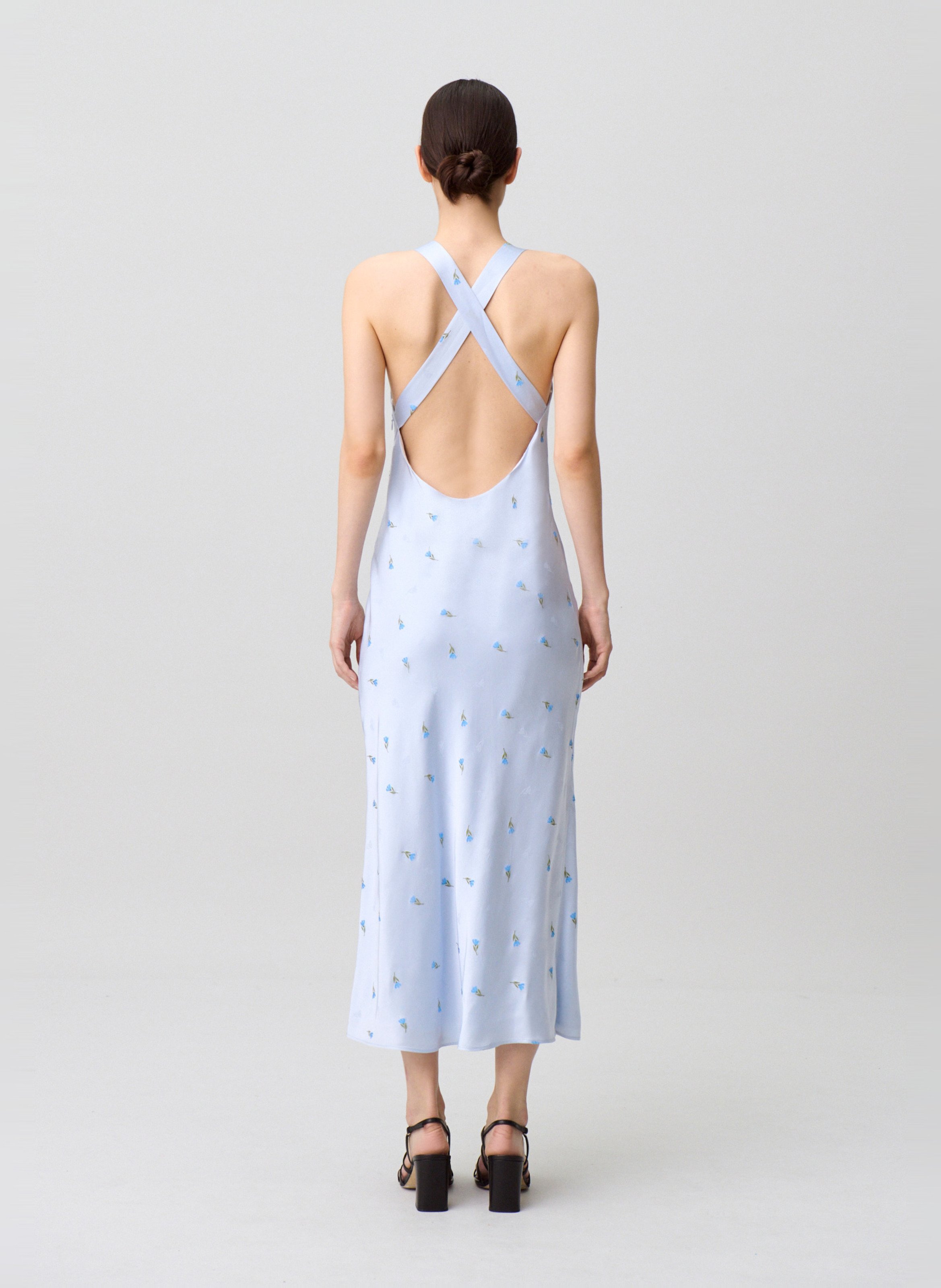 Robe longue en satin brodé CLAUDIE PIERLOT Bleu