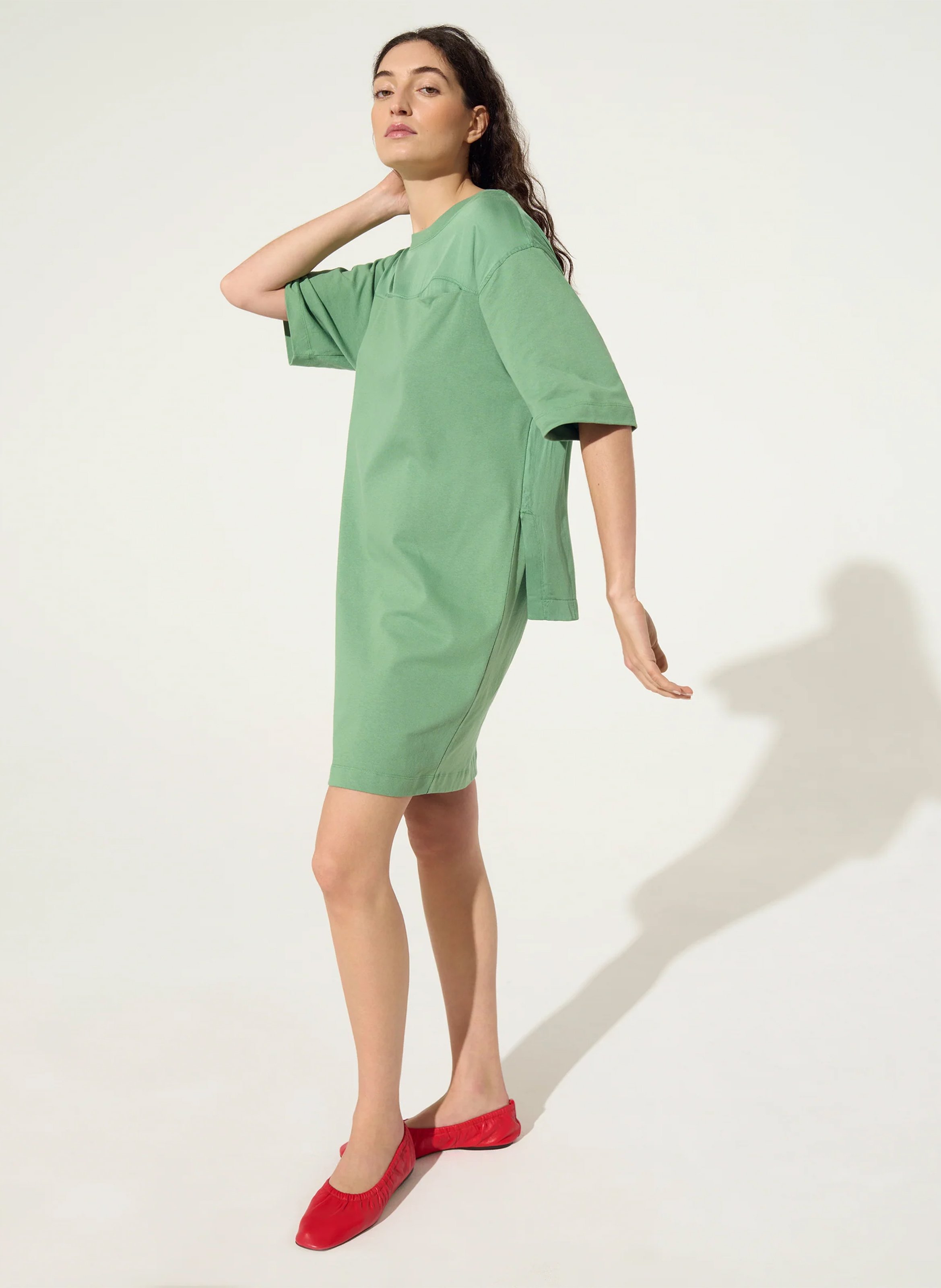 Robe courte col rond en coton bio ACOTE Vert