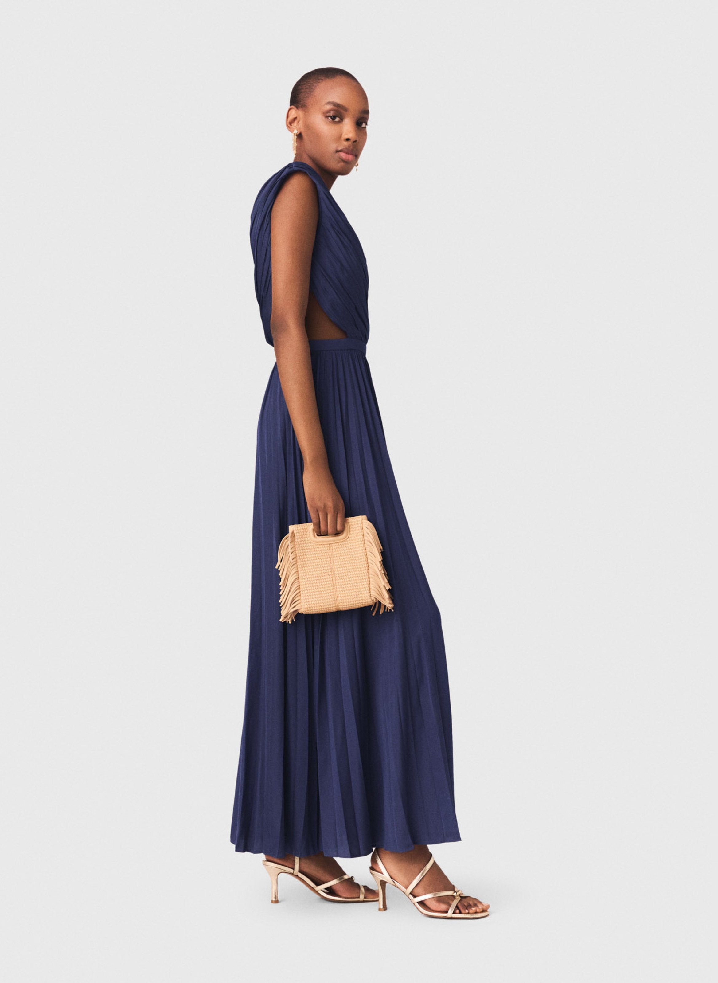 Lange, asymmetrische jurk met uitlopende rok MAJE Blauw