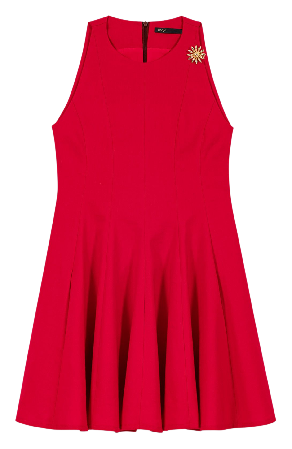 Robe courte plissée col rond en lin mélangé MAJE Rouge
