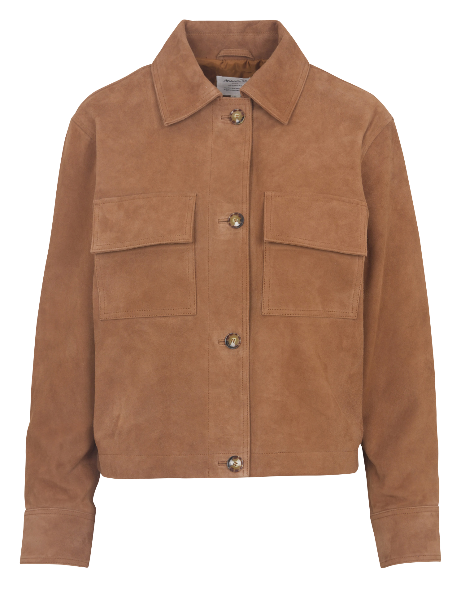 Rechte jas met klassieke kraag van suède leer MAISON 123 Beige