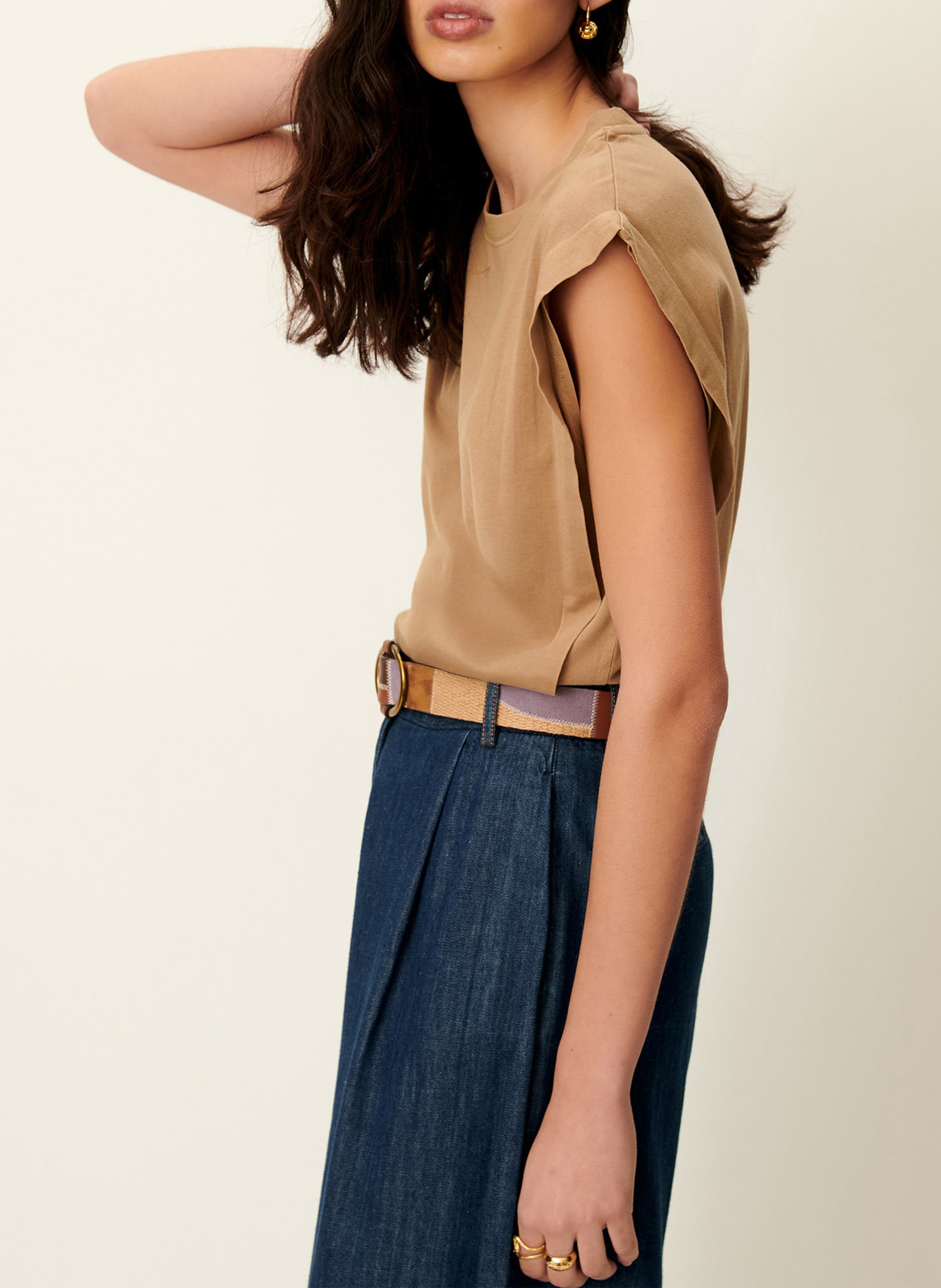 Katoenen T-shirt met ronde hals SESSUN Beige