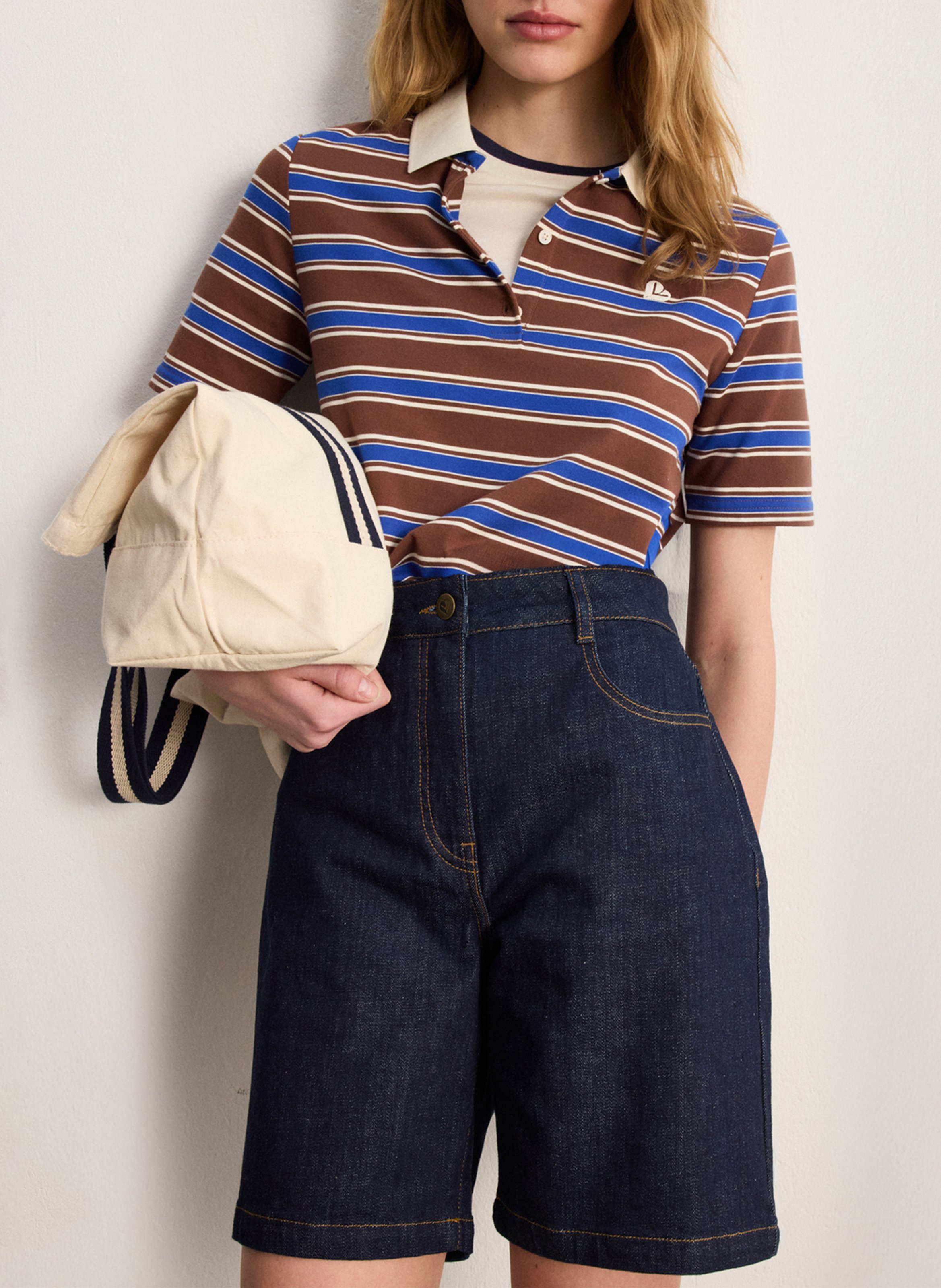 Straight-leg cotton-blend Bermuda shorts PABLO Blue