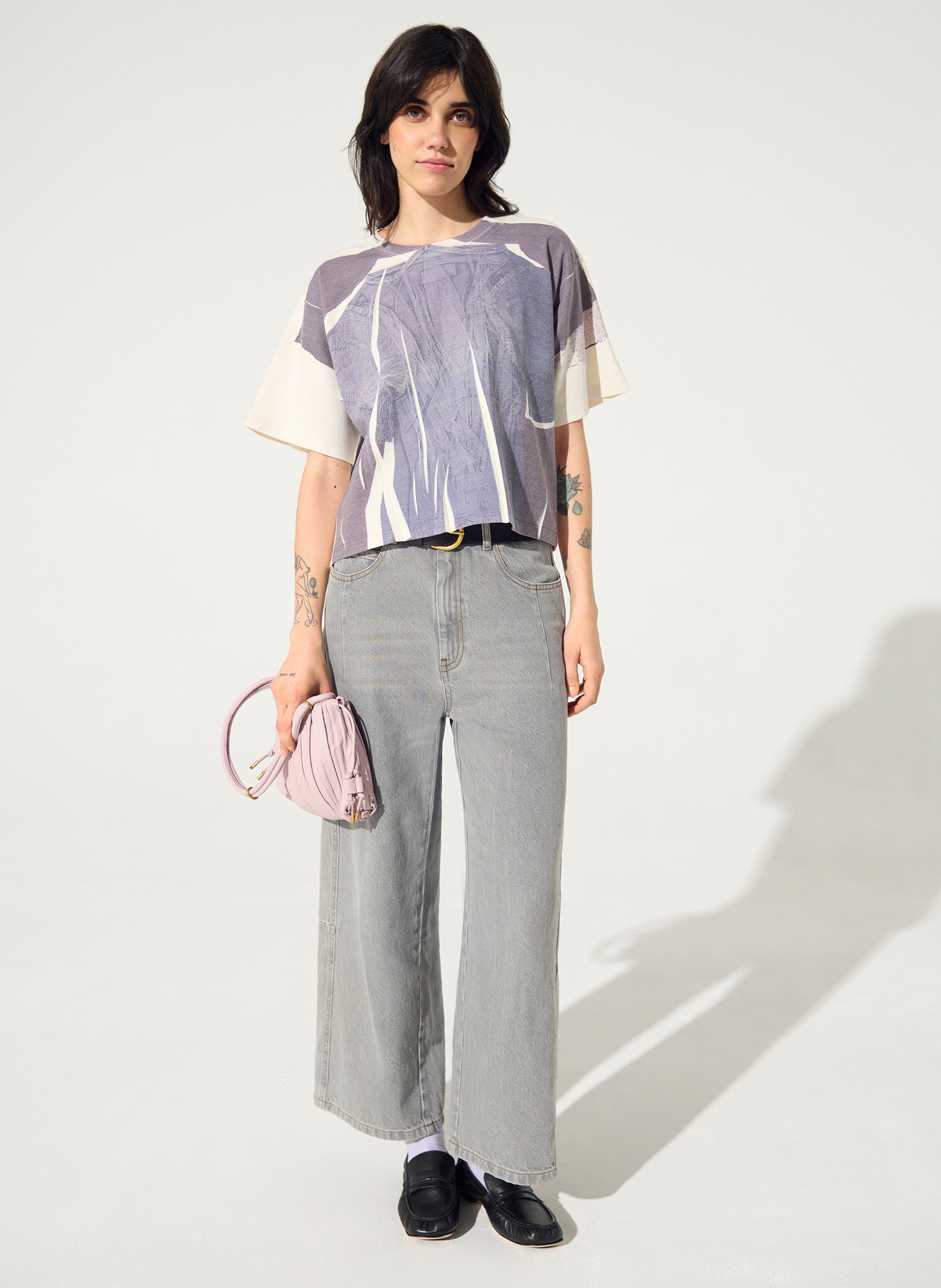 Straight round neck printed t-shirt in blended cotton COTELAC Blue