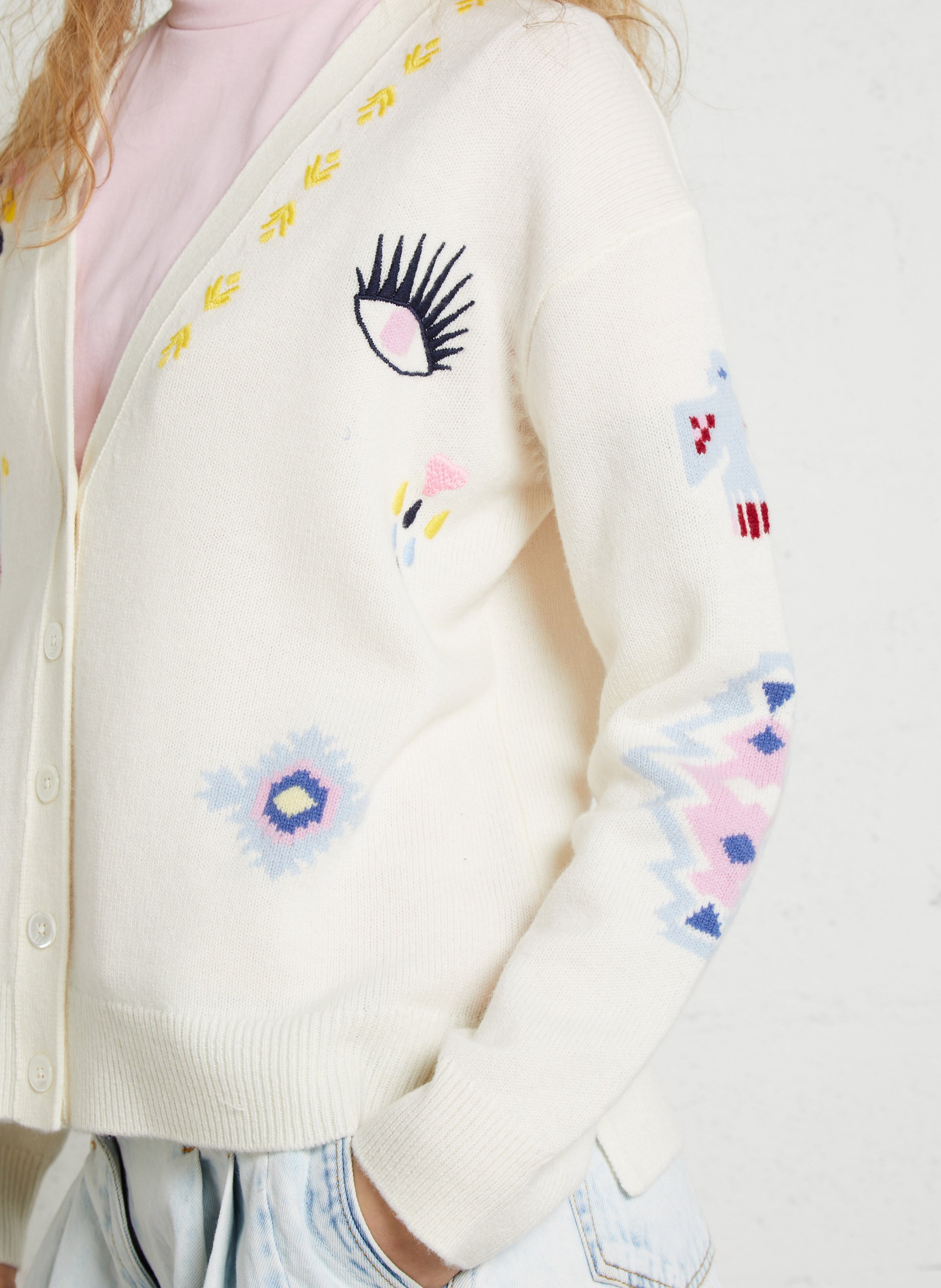 Oversized V-hals cardigan van wol BERENICE Wit