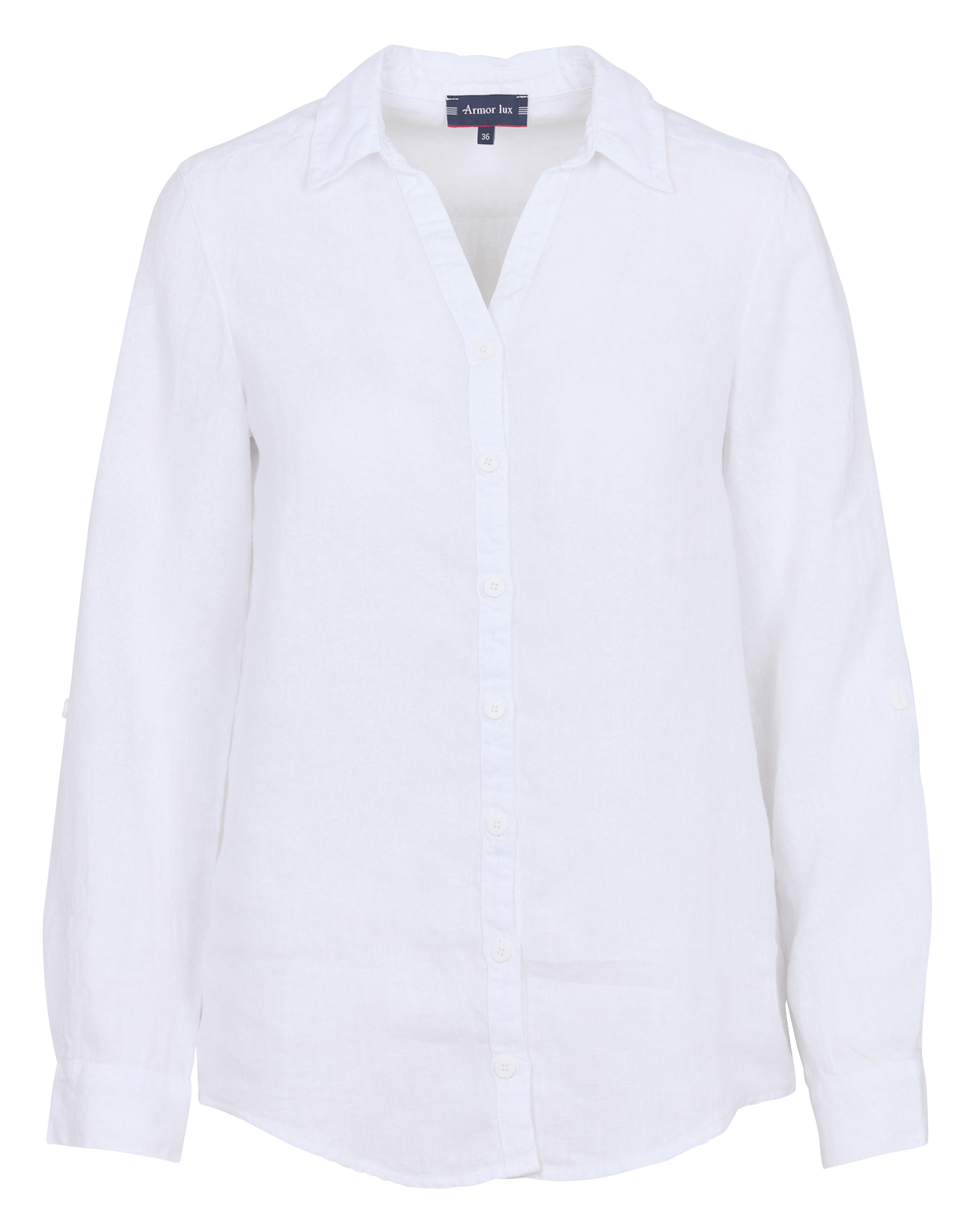 Chemise droite col V en lin ARMOR LUX Blanc