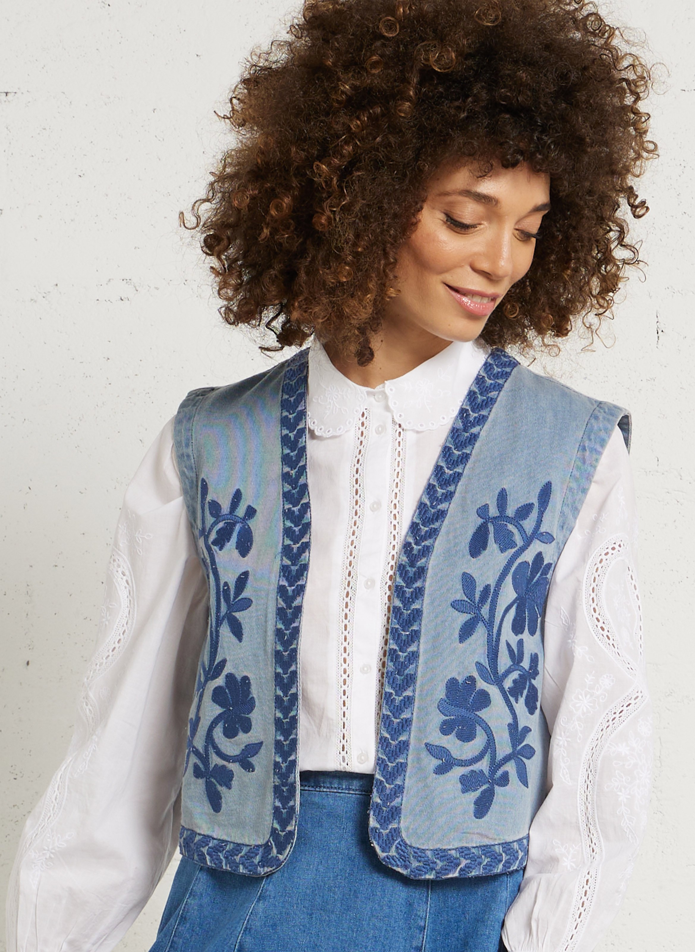 Straight-cut cotton V-neck cardigan THE KORNER Blue